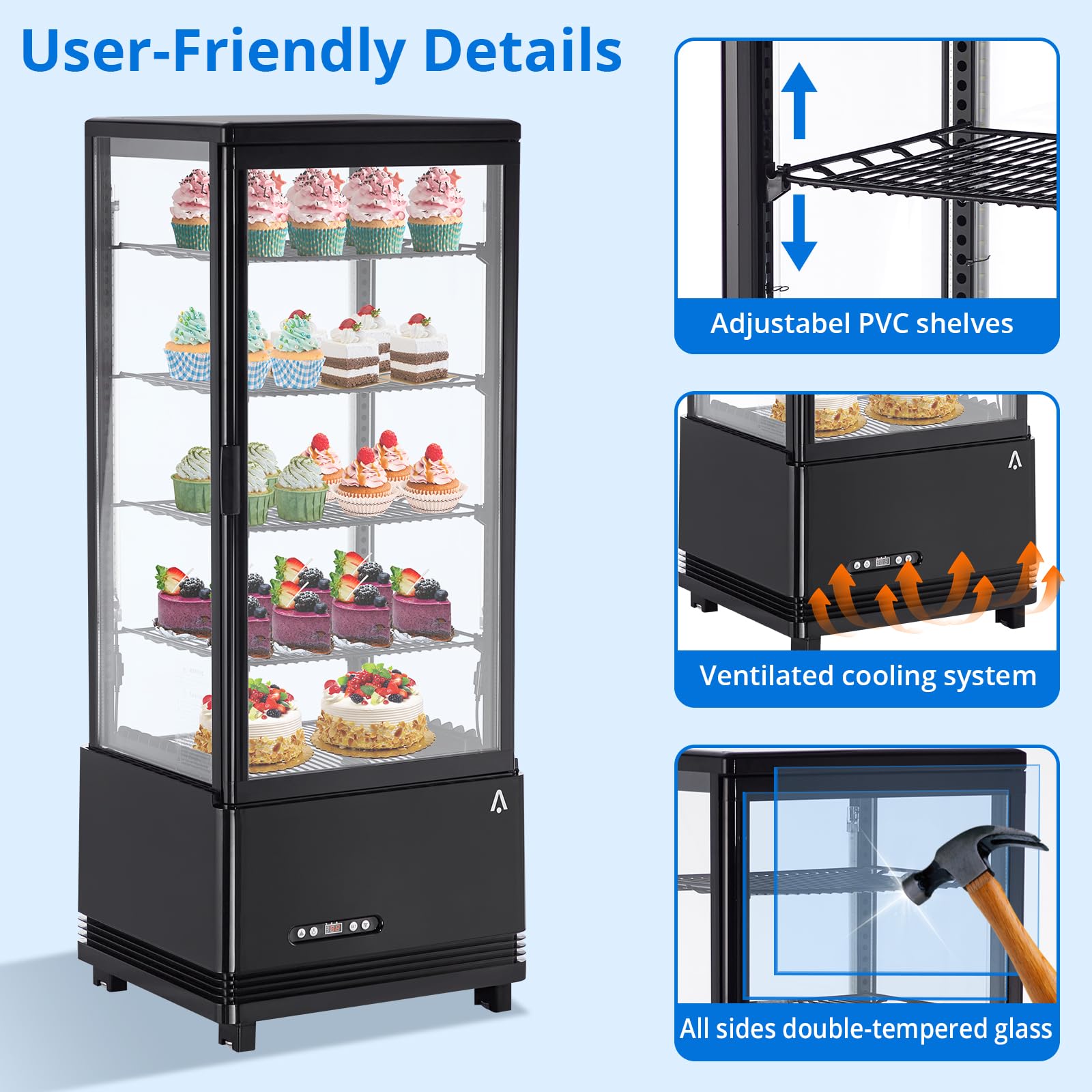 3.46 Cu Ft Commercial Display Refrigerator - Countertop Pastry Fridge with Interior LED Lighting for Bakeries, Cafes & Restaurants | Perfect for Showcasing Desserts, Cakes & Delicacies