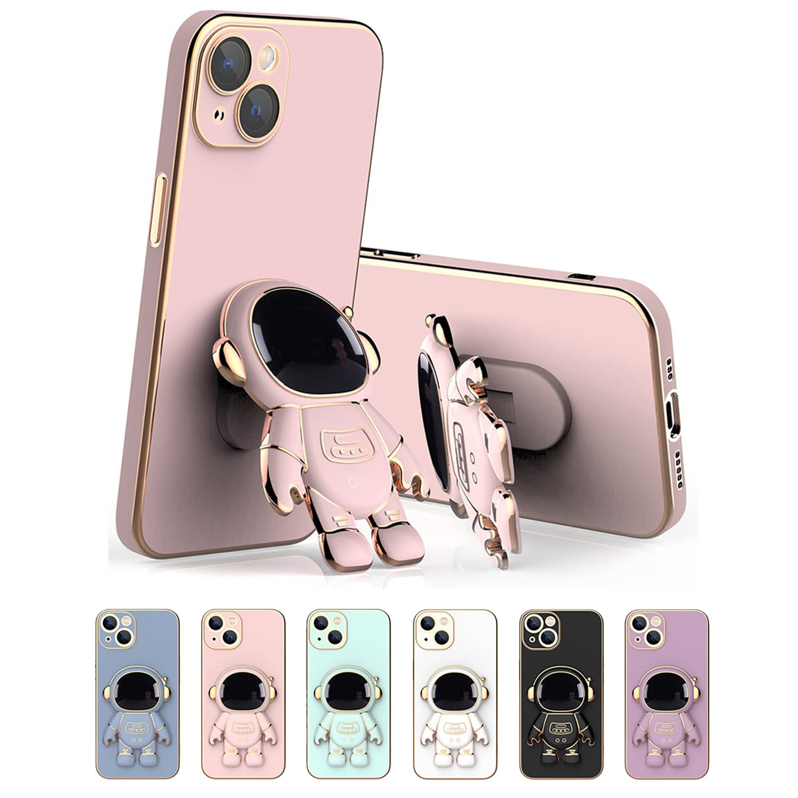 COOWEEK 6D Plating Astronaut Phone Case for iPhone 13 Pro Max (6.7 Inch) - Cute Pink Protective Cover with Camera Lens Protector & Hidden Stand | Perfect for Space Lovers, Everyday Use & Gift Giving