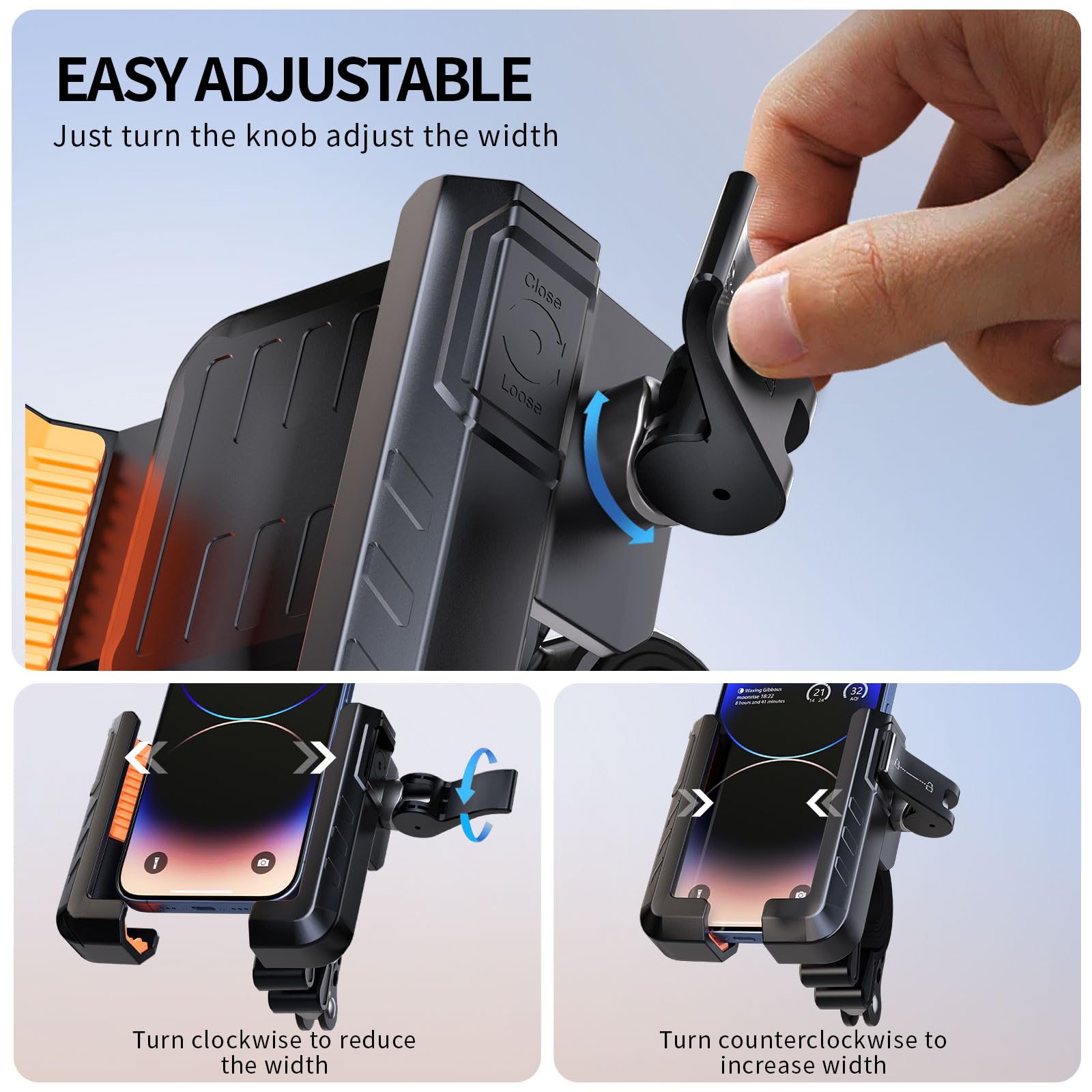 Universal Motorcycle & Bike Phone Mount - Secure Handlebar Phone Holder for iPhone 15 Pro Max/Samsung (4.7-7