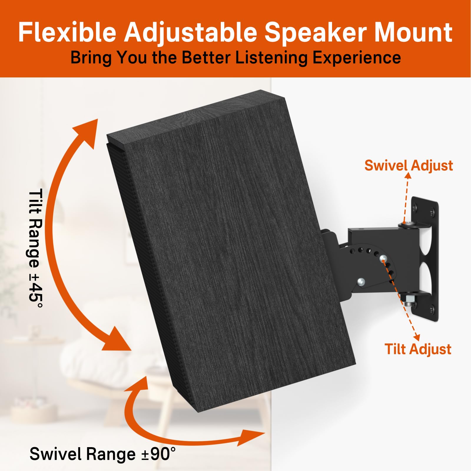 Klipsch R-50M RP-502S Adjustable Metal Wall Speaker Mount Bracket - Heavy Duty 40 lbs Capacity with Hardware Kit - Perfect for Bookshelf Speakers & Home Theater Space Saving Setup
