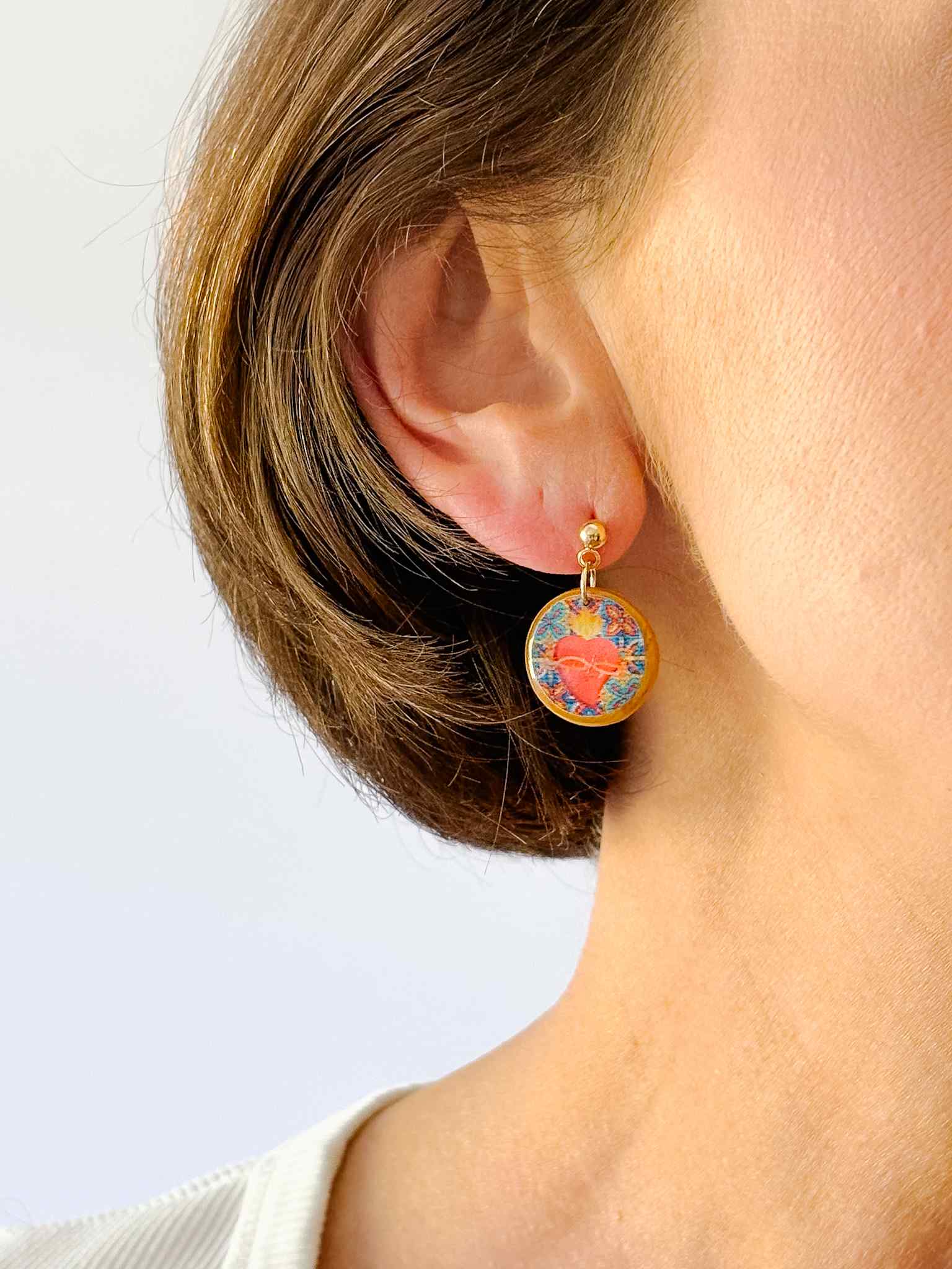 Handmade Sacred Heart of Jesus Earrings - Religious Jewelry for Women - Perfect for Church, Weddings & Faith-Based Gifts