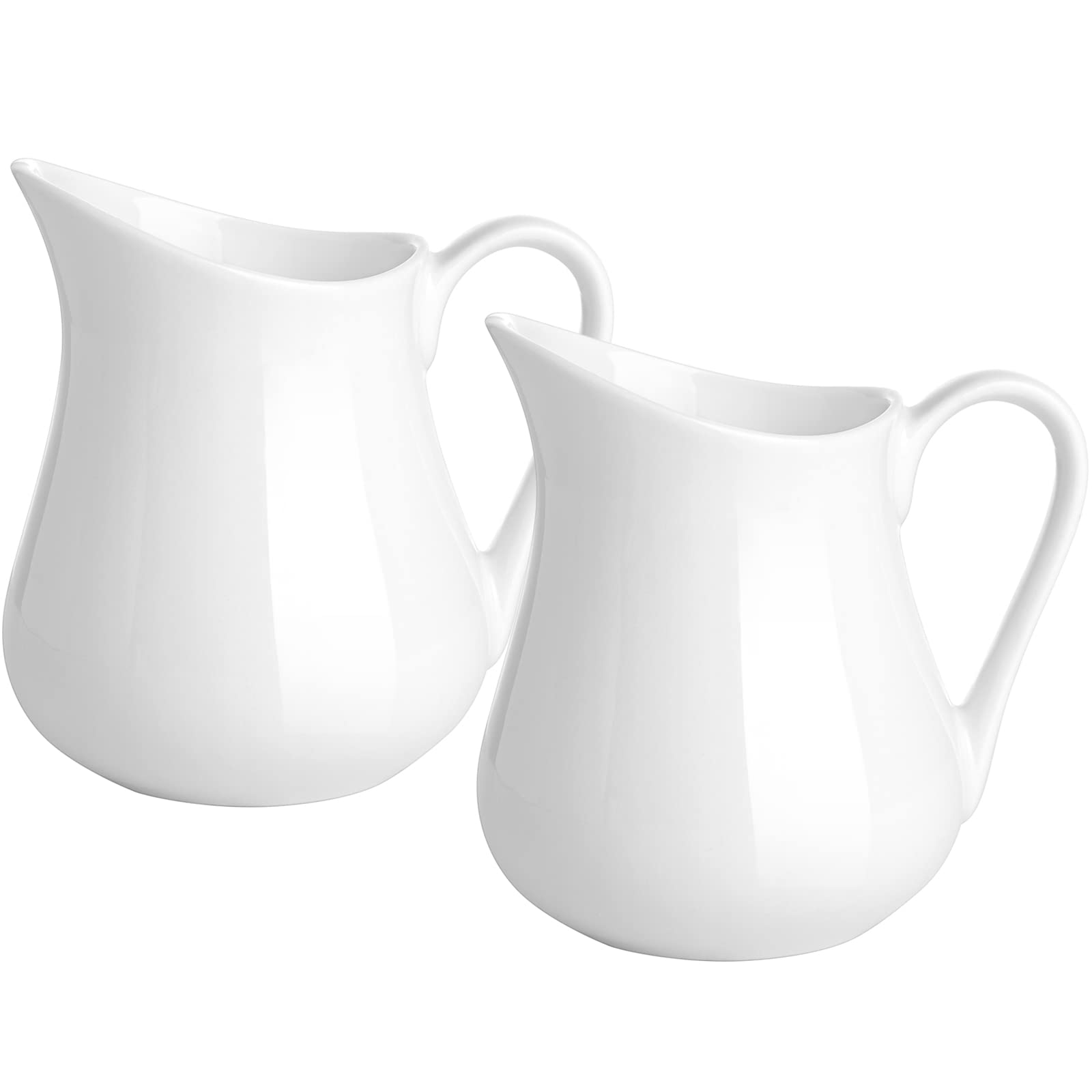 Gurygo 2 Pack 4 Oz Classic White Ceramic Creamer Pitcher with Handle - Fine Porcelain Milk Jug for Coffee, Tea, Sauces & Salad Dressing - Microwave & Freezer Safe - Perfect for Restaurants, Cafes & Home Kitchen Use