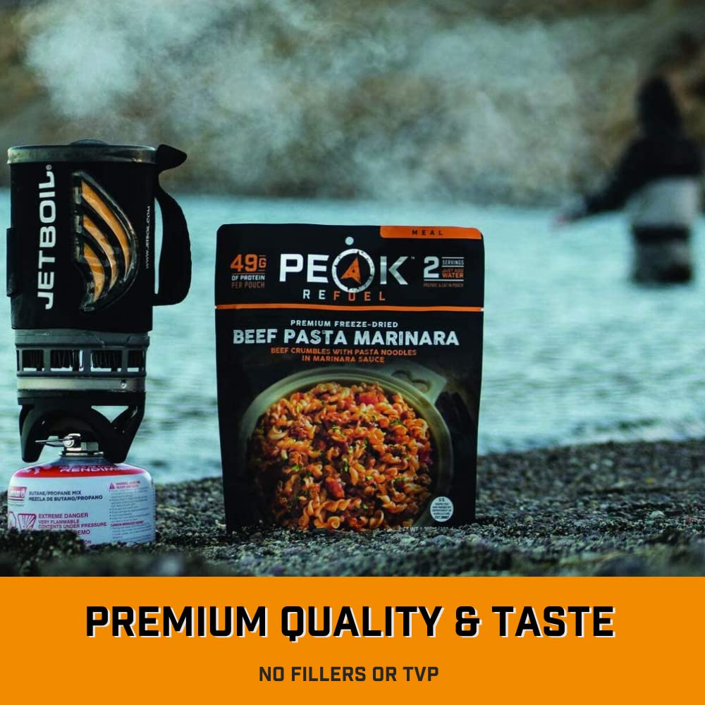Peak Refuel Beef Pasta Marinara Freeze Dried Meal - High Protein 49g, 1040 Calories, 100% Real Meat - Lightweight Backpacking & Camping Food (2 Servings) - Perfect for Hiking, Emergency Preparedness & Survival Situations
