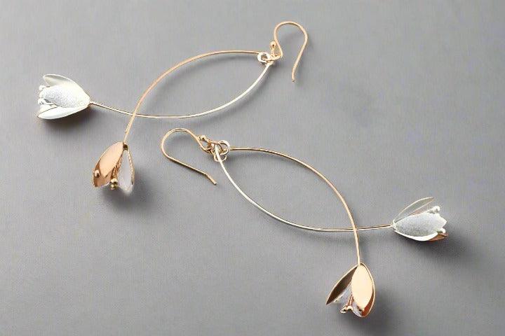 2-Pack Flower Drop Earrings - Silver & Rose Gold Dangle Earrings for Women - Perfect for Weddings, Parties & Everyday Wear