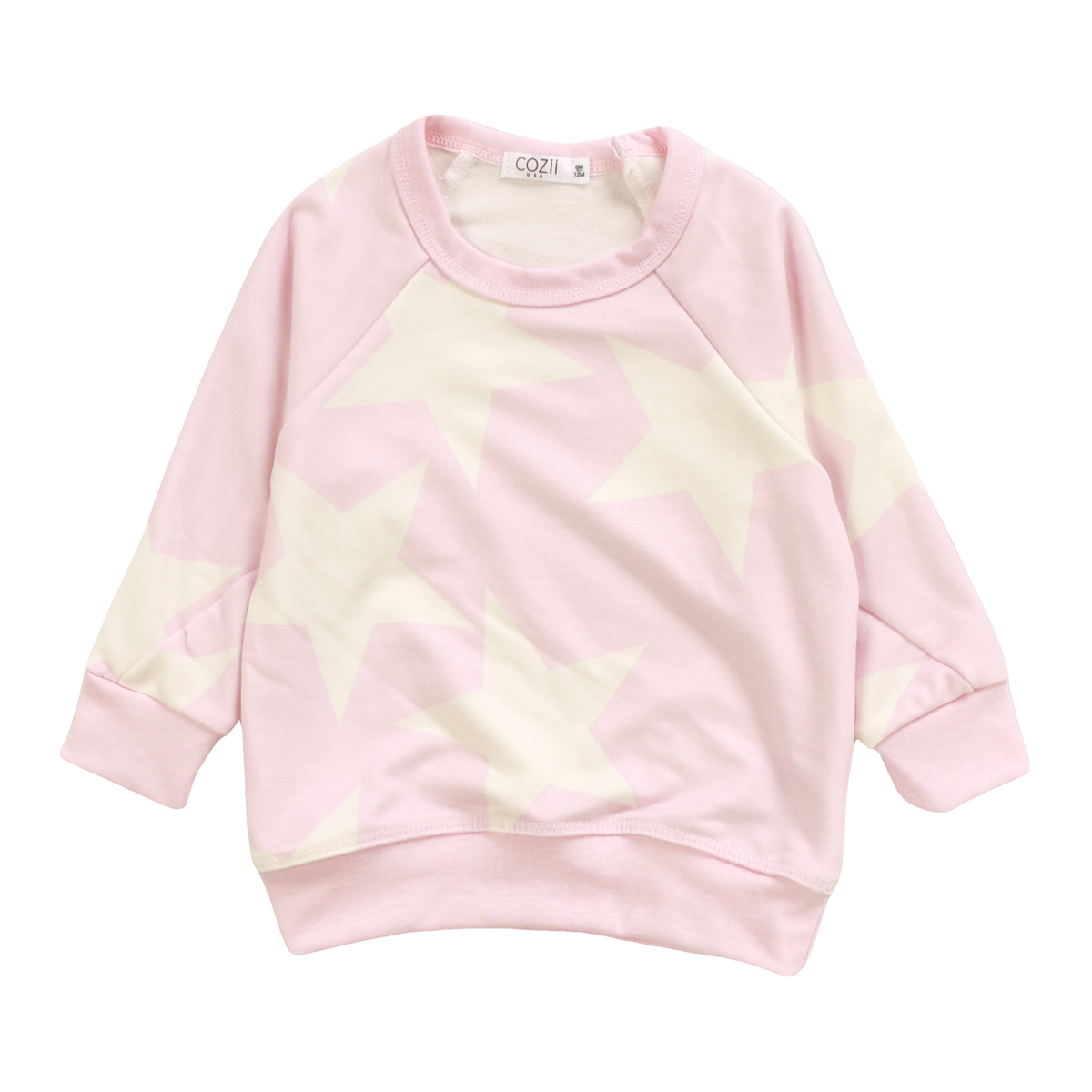 Cozii Long Sleeve Contrast Crewneck T-Shirt - Pink and White Stars Print | Casual Wear, Street Style, Everyday Outfit