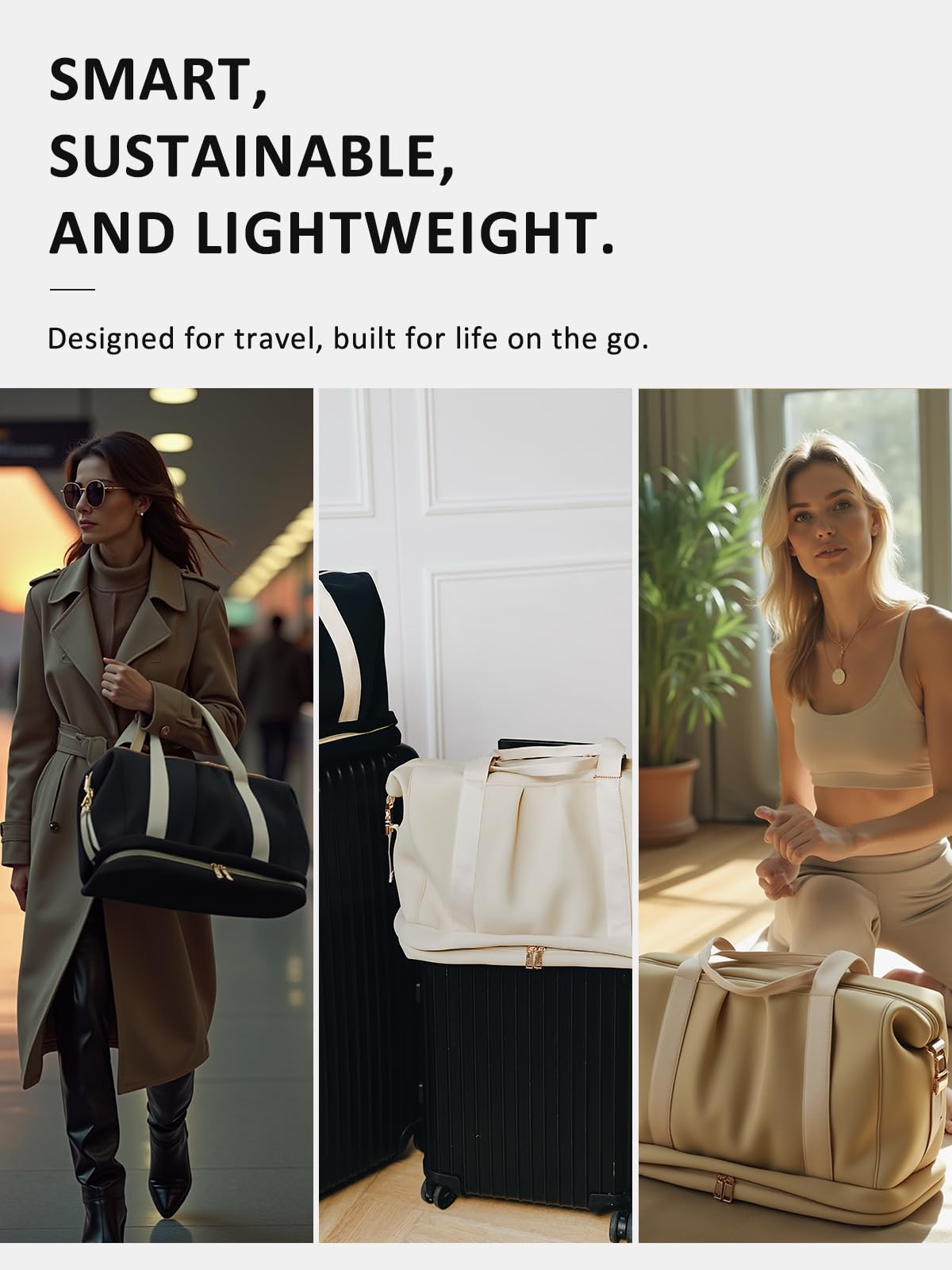 Waterproof Gym Bag for Women - Lightweight Travel Duffel, Yoga Tote & Weekender Overnight Bag - Perfect for Workouts, Yoga Class, Weekend Getaways & Airplane Personal Item Carry-On