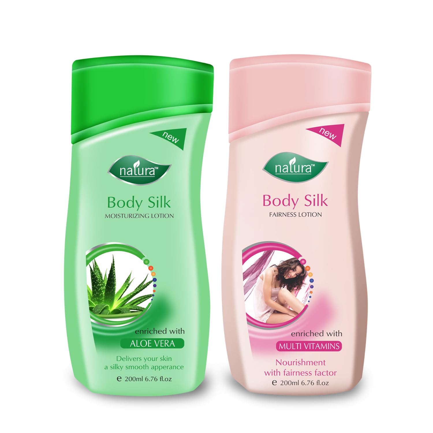 Natura Body Silk Aloe Vera Body Lotion & Fairness Lotion Combo - 400ml | Hydrating & Brightening Moisturizer for Dry Skin - Perfect for Daily Use & Nighttime Skincare Routine
