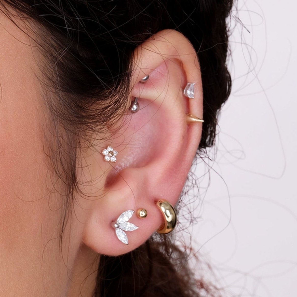 14k Solid Yellow Gold Spike Flat Back Stud Earrings for Women - Punk, Gothic & Everyday Fashion Jewelry