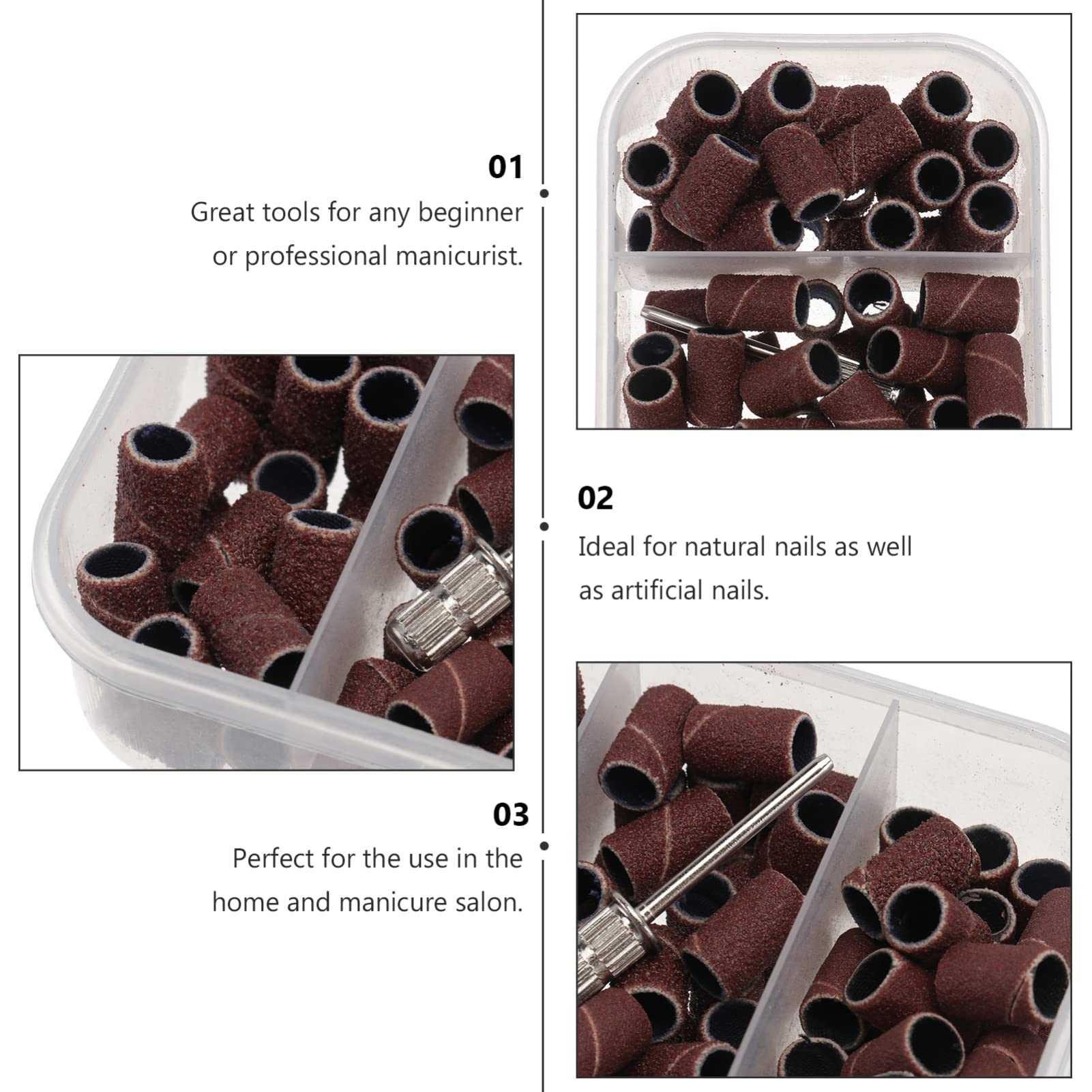 FRCOLOR 120-Piece Fine Nail Sanding Bands Set - Professional Manicure Grinding Heads for Nail Drill Bits - White Pattern Sanding Caps for Nail Art Polishing & Shaping - Perfect for Salon, Home Nail Care & DIY Manicures