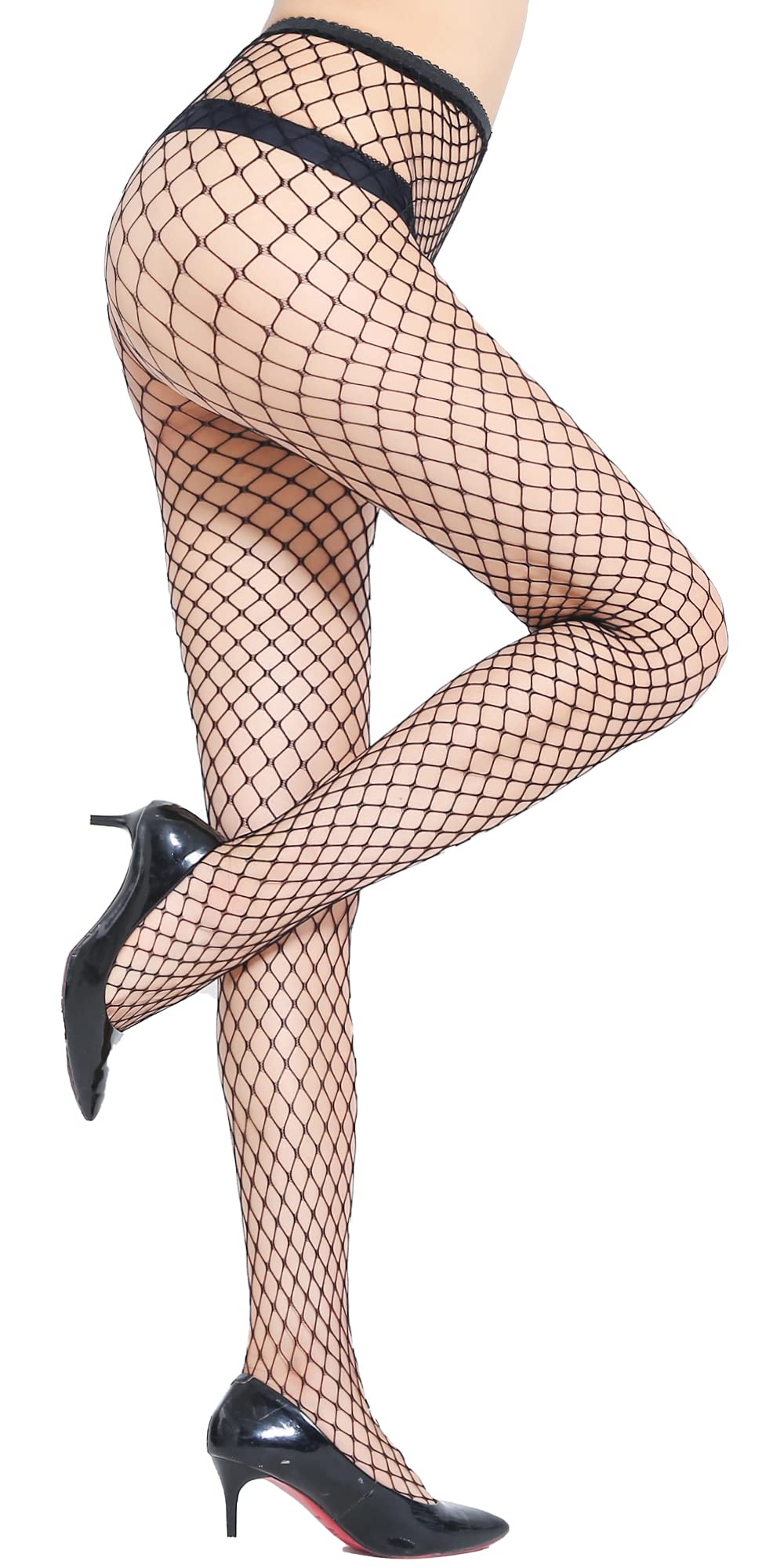 KLONKEE Women's High Waist Fishnet Pantyhose - Sexy Sheer Mesh Tights for Party, Halloween & Cosplay - Comfortable Stretchy Stockings for Night Out, Dance & Special Occasions