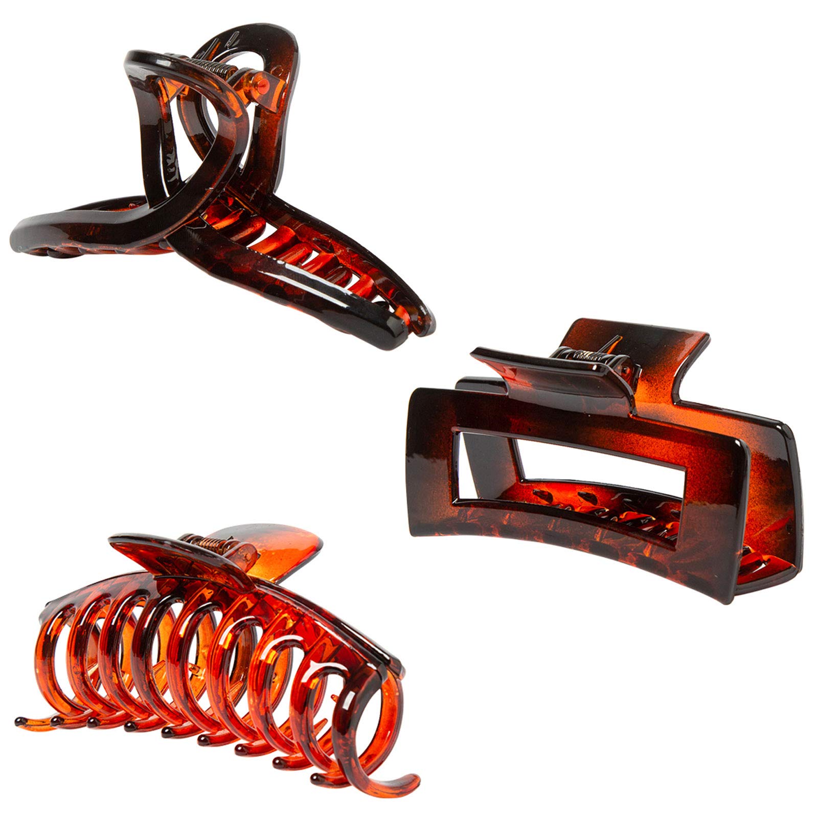 Kitiin Black Hair Claw Clips for Women - Strong Hold Large Jaw Clips for Thick, Fine & Thin Hair (3-Pack, Tortoise Shell Design) - Perfect for Updos, Ponytails & Everyday Hairstyles