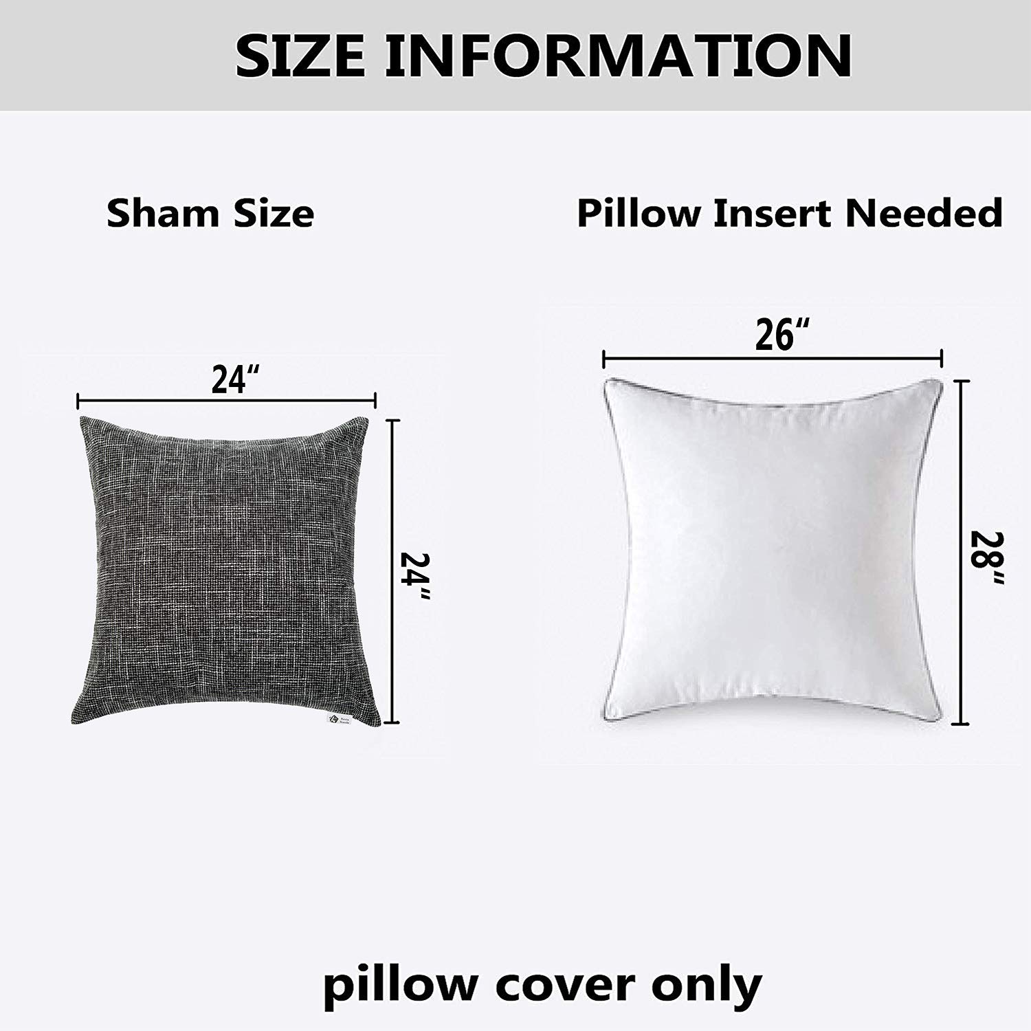 Kevin 2-Pack Black Faux Linen Pillow Covers 24x24