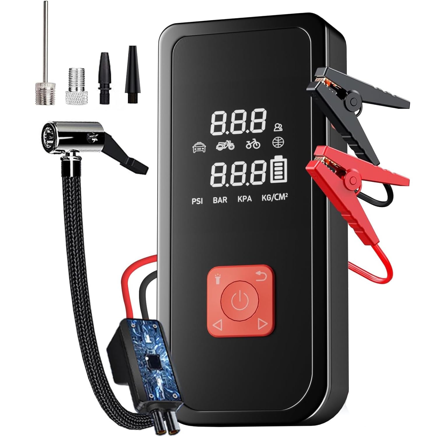 3000A Portable Car Jump Starter with Air Compressor - 12V 16000mAh Battery Jumper for All Gas & Diesel Engines, 150PSI Auto-Off Tire Inflator - Emergency Roadside Assistance & Camping Power Supply