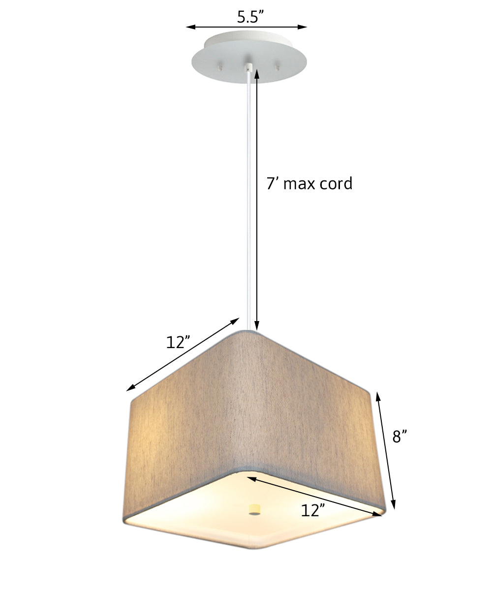 12W 2-Light Modern Pendant Lighting with Round Corner Square Oatmeal Drum Shade & Diffuser - White Cord - Perfect for Kitchen Island, Dining Room, and Bedroom Lighting