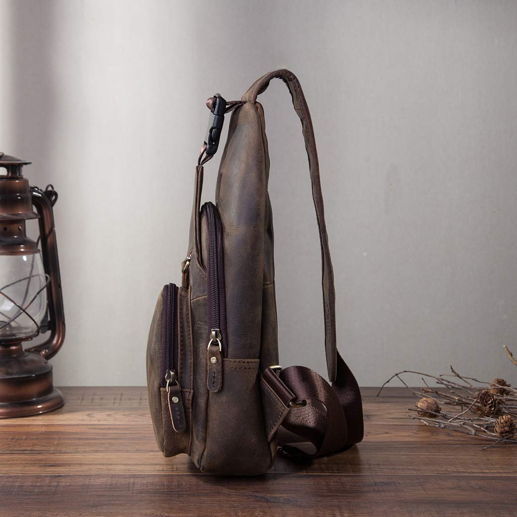 Le'aokuu Men's Leather Crossbody Sling Bag - Stylish Casual Chest Shoulder Bag for Travel, Hiking & Daily Use | Durable Designer Messenger Bag 8015