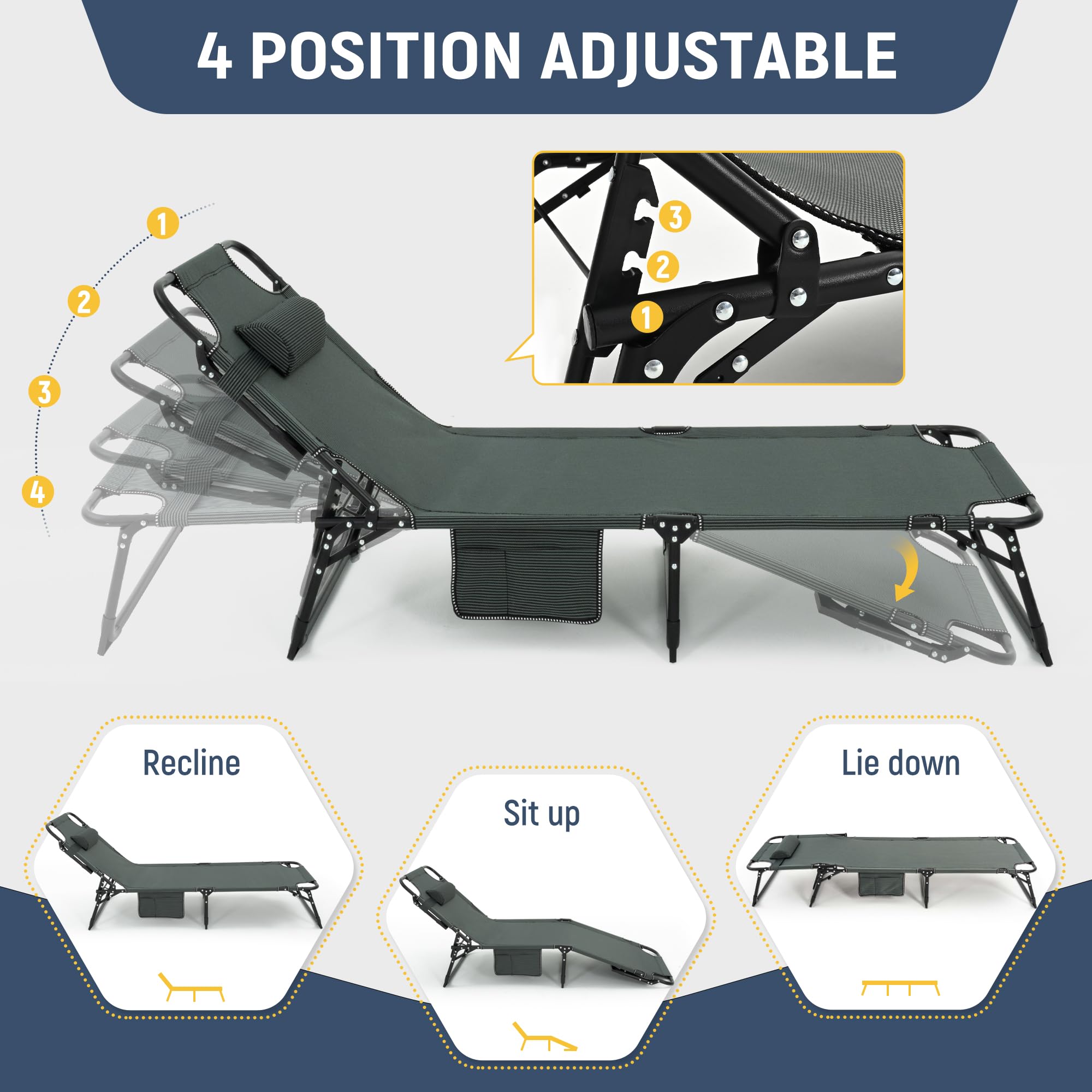 Ropoda 4-Position Camping Cot with Mattress - Durable Steel Frame for Outdoor & Patio Use