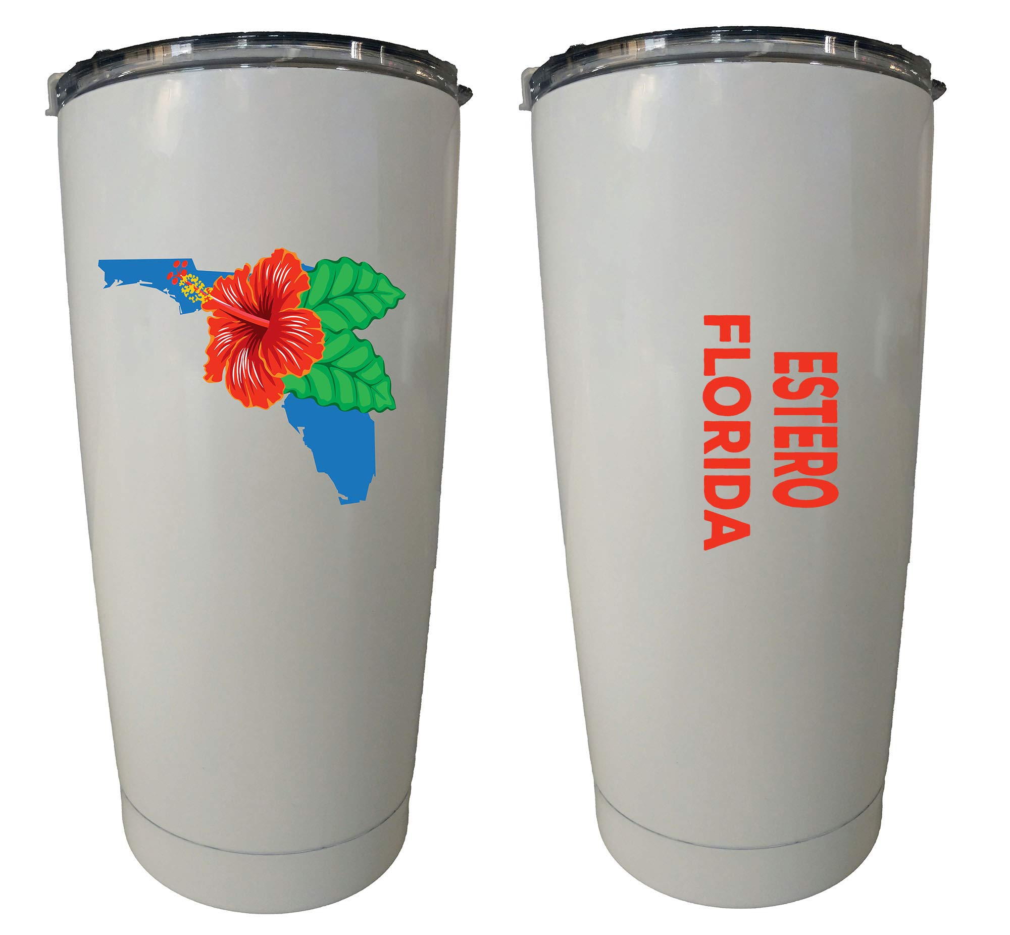 20 oz Insulated Stainless Steel Tumbler with Hibiscus Flower Design - White - Double Wall Vacuum Insulated Cup for Hot & Cold Drinks - Perfect for Coffee, Tea, Iced Beverages at Home, Office or Travel