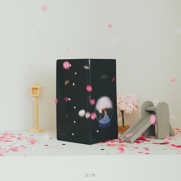 Hobonichi Techo 2025 Planner - Hiroko Kubota Night Cherry Blossom Snow Globe Weeks Hardcover, Weekly Horizontal Layout, January Start, Monday Start, English Edition | Perfect for Journaling, Planning & Gift Giving