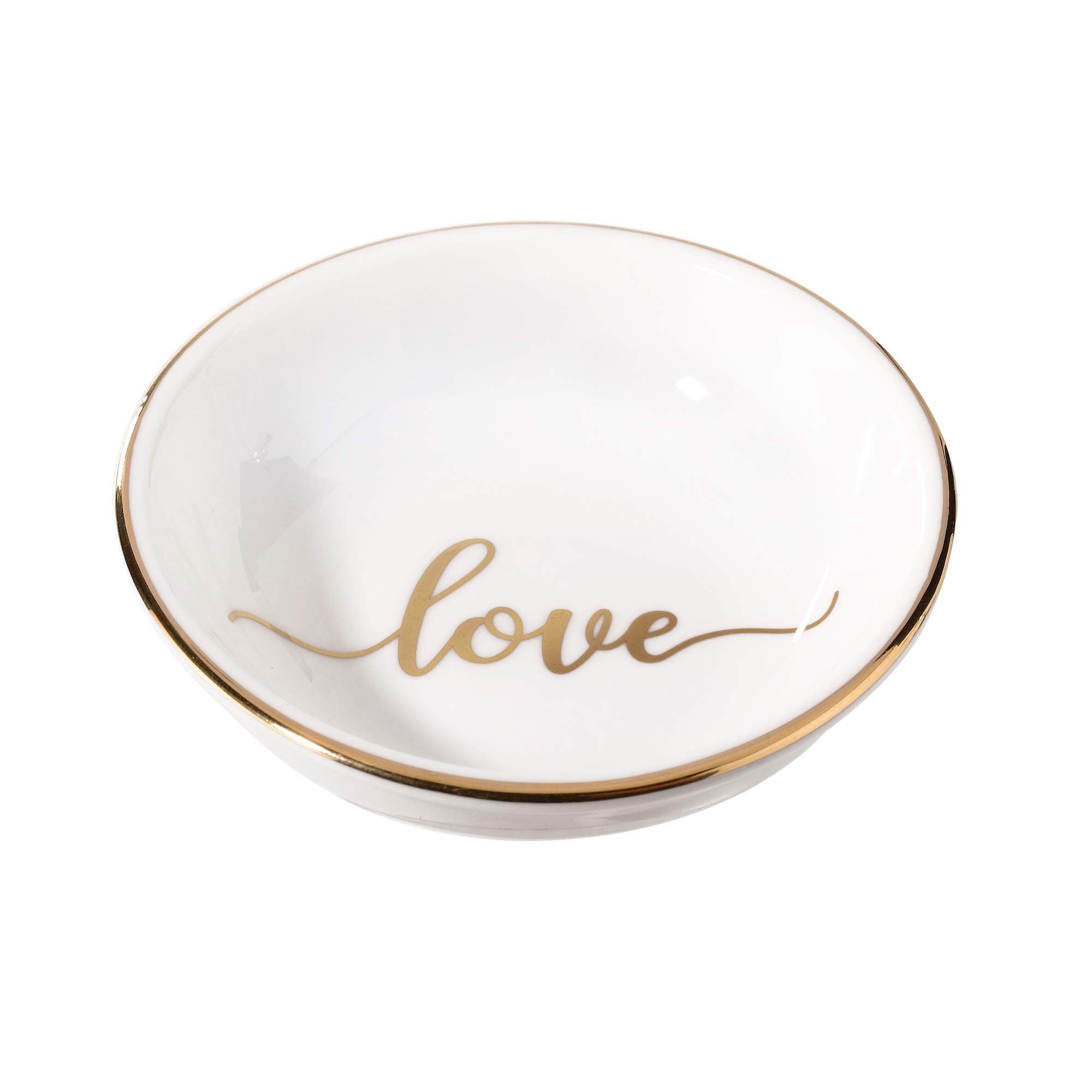 Lillian Rose Love Ceramic Ring Dish - Elegant Off-White Jewelry Holder for Rings, Earrings & Small Accessories - Perfect for Bathroom Vanity, Nightstand & Wedding Gift - 3.5 Inch