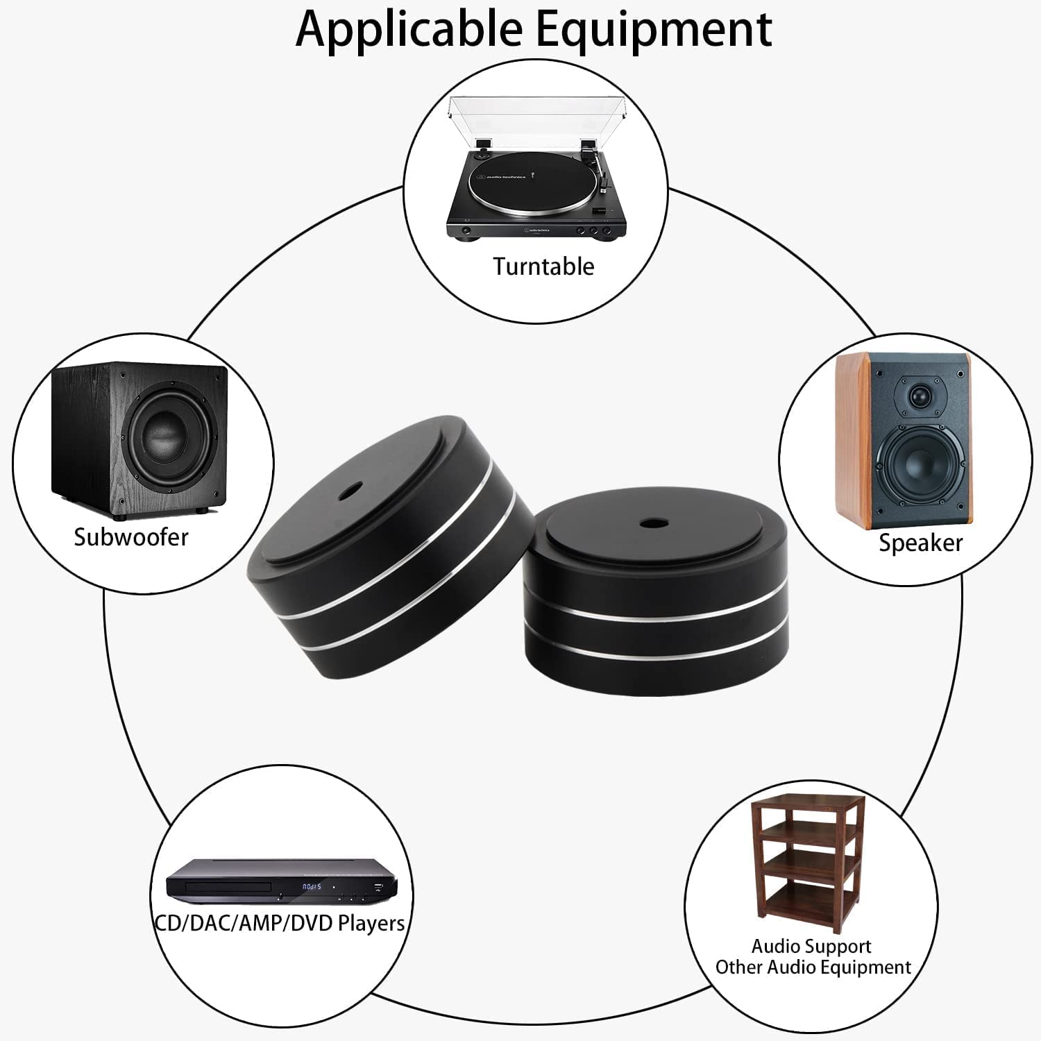 Tertullus 4 Pcs HiFi Speaker Feet - 58x22mm Aluminum Speaker Spikes & Isolation Pads for Amplifier, Turntable, Audio Player - Enhance Sound Quality for Home Theater & Studio Setup