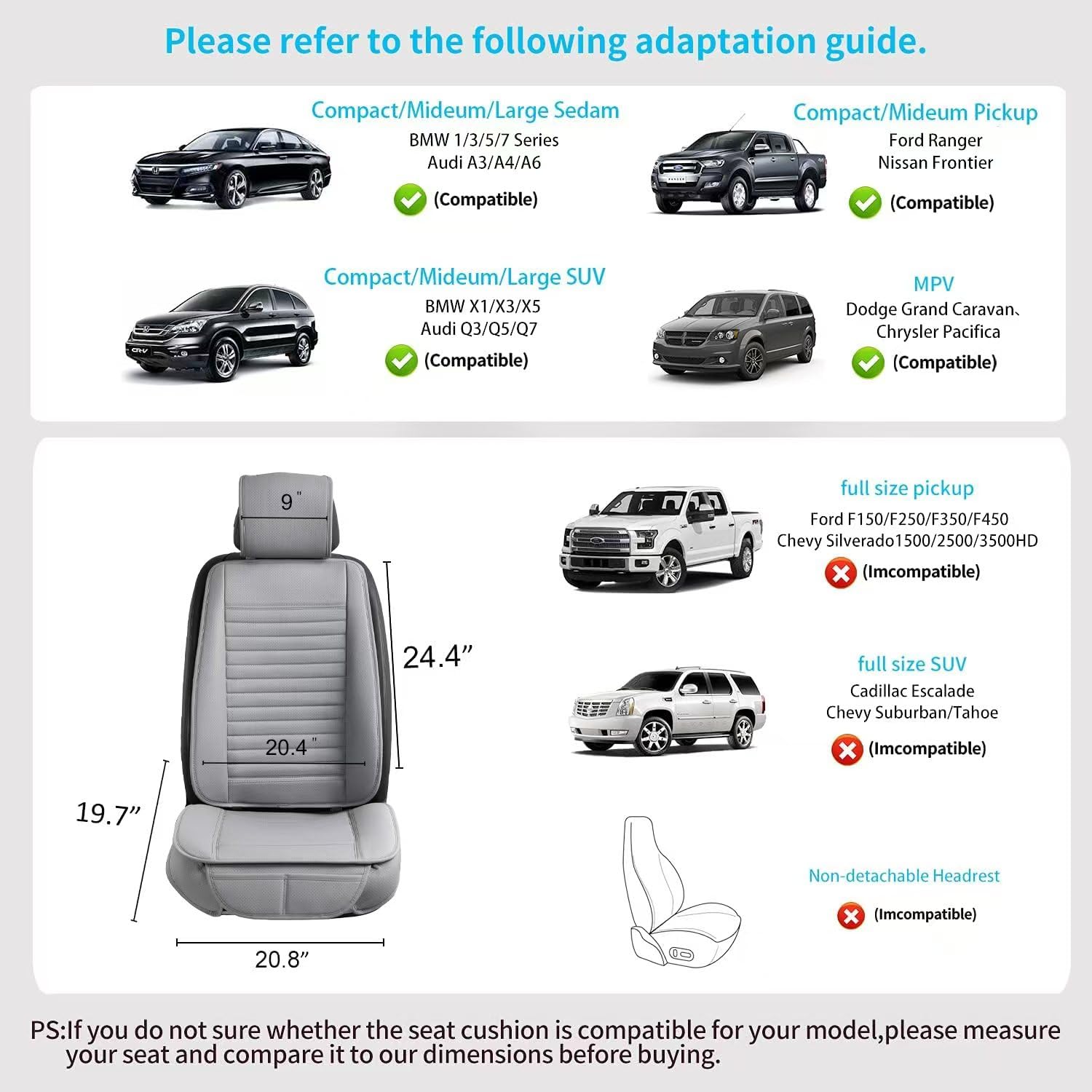 2-Piece Luxury PU Leather Car Seat Covers - Universal Anti-Slip Driver & Front Seat Protectors with Edge Wrapping (Gray) | Perfect for SUVs, Sedans & Trucks - Enhances Comfort & Protects Seats from Wear