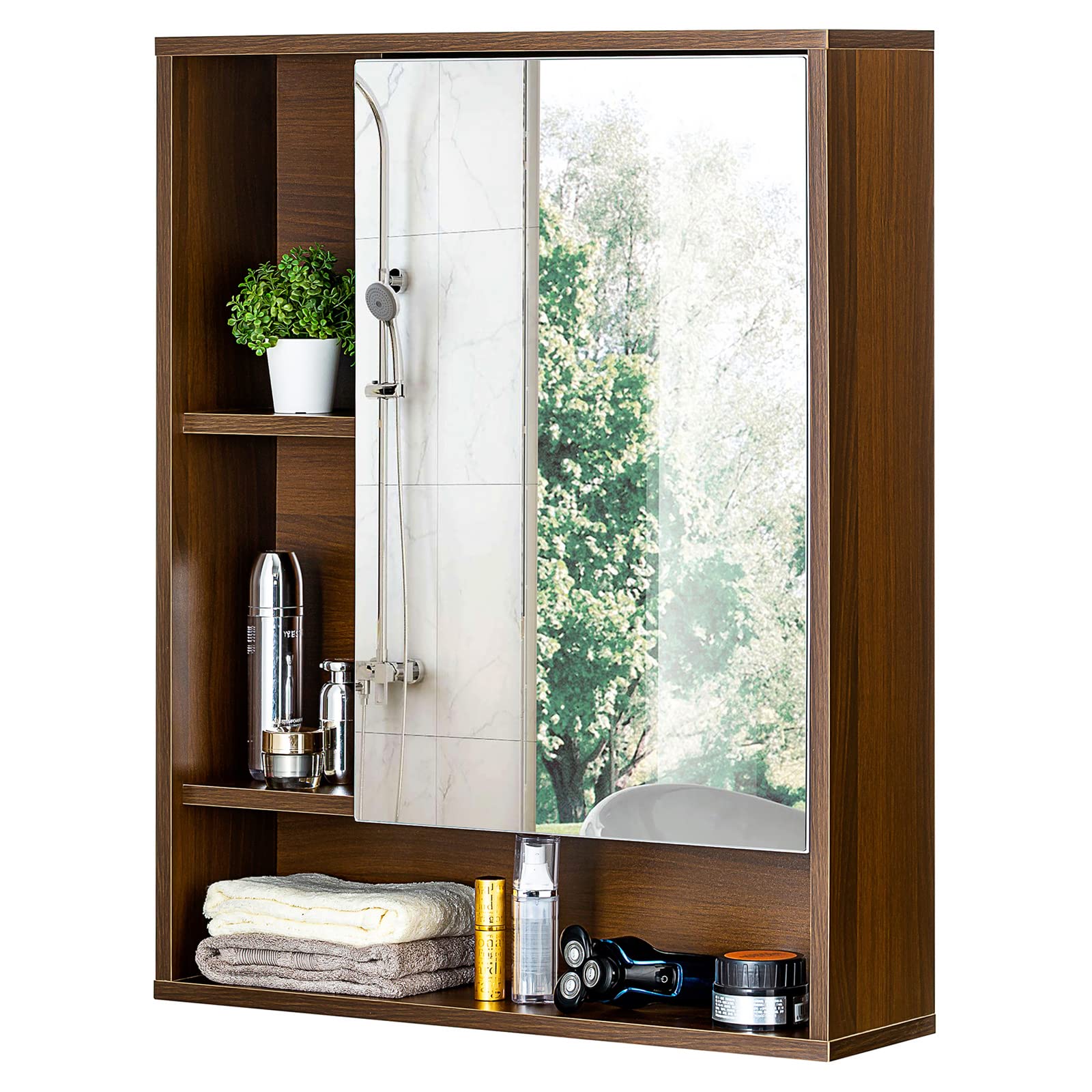 ChooChoo Bathroom Wall Mirror Medicine Cabinet - Single Door with Adjustable Shelf, Over The Toilet Space Saving Storage Cabinet in Walnut Finish - Perfect for Small Bathrooms, Powder Rooms & Apartment Living