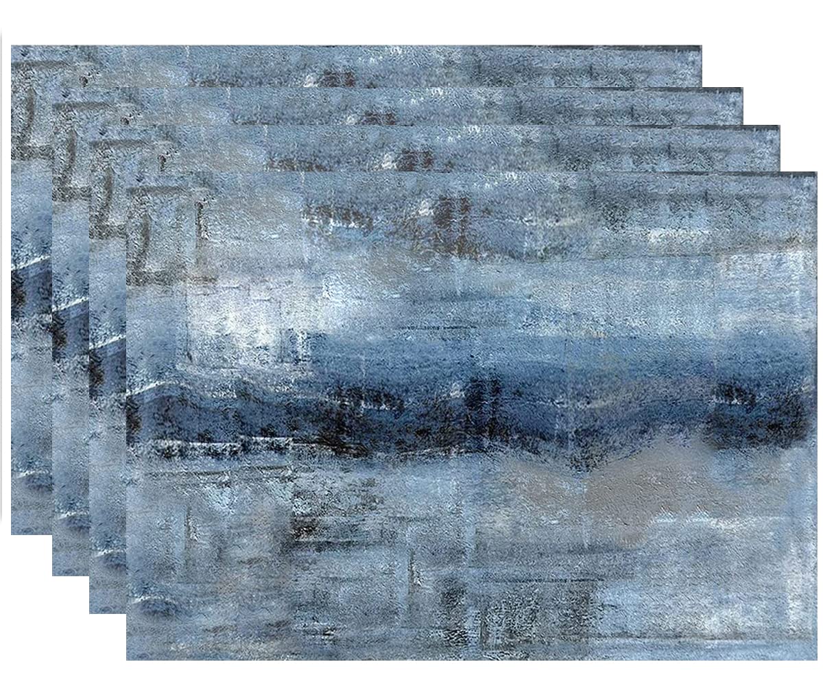 Modern Abstract Art Blue & Grey Placemats Set of 4 - Heat Resistant Non-Slip Dining Table Mats - Washable Kitchen Decor for Holiday Party & Everyday Use