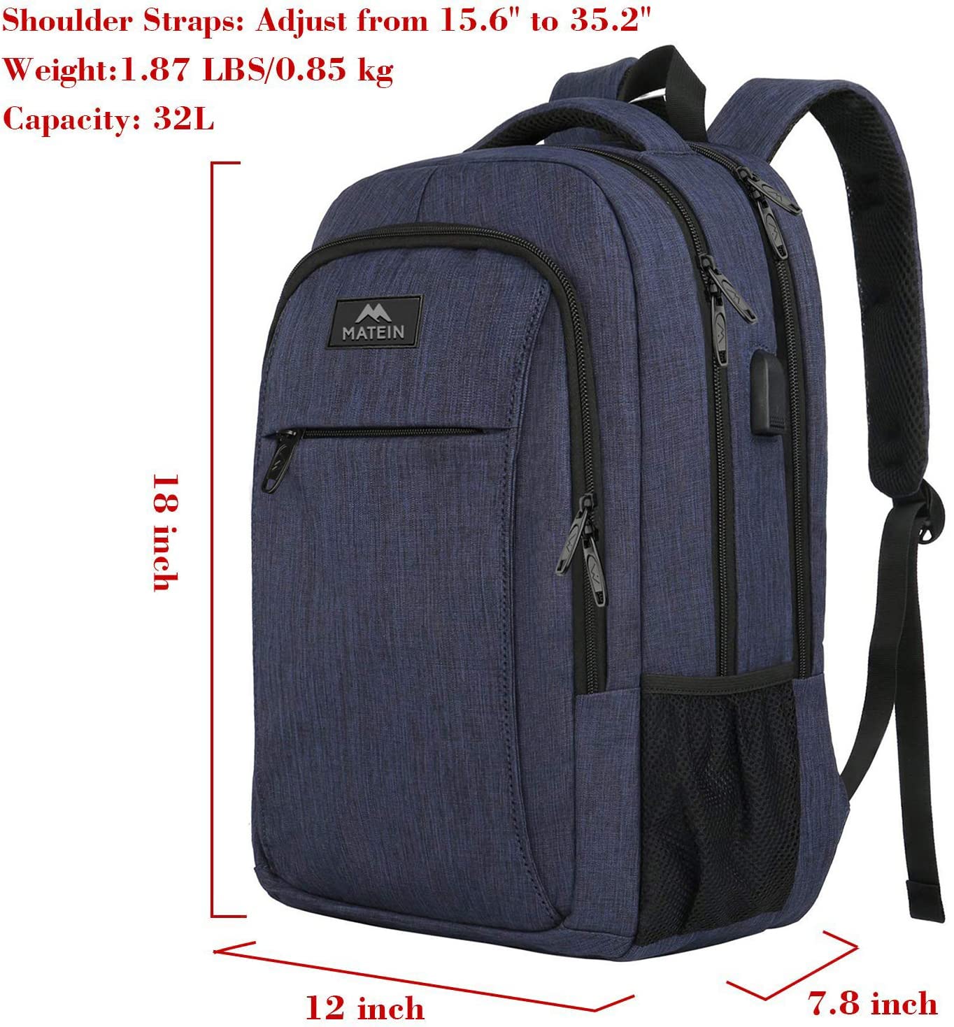 Matein Slim Laptop Backpack for Men & Women - Lightweight Travel Backpack with 15.6