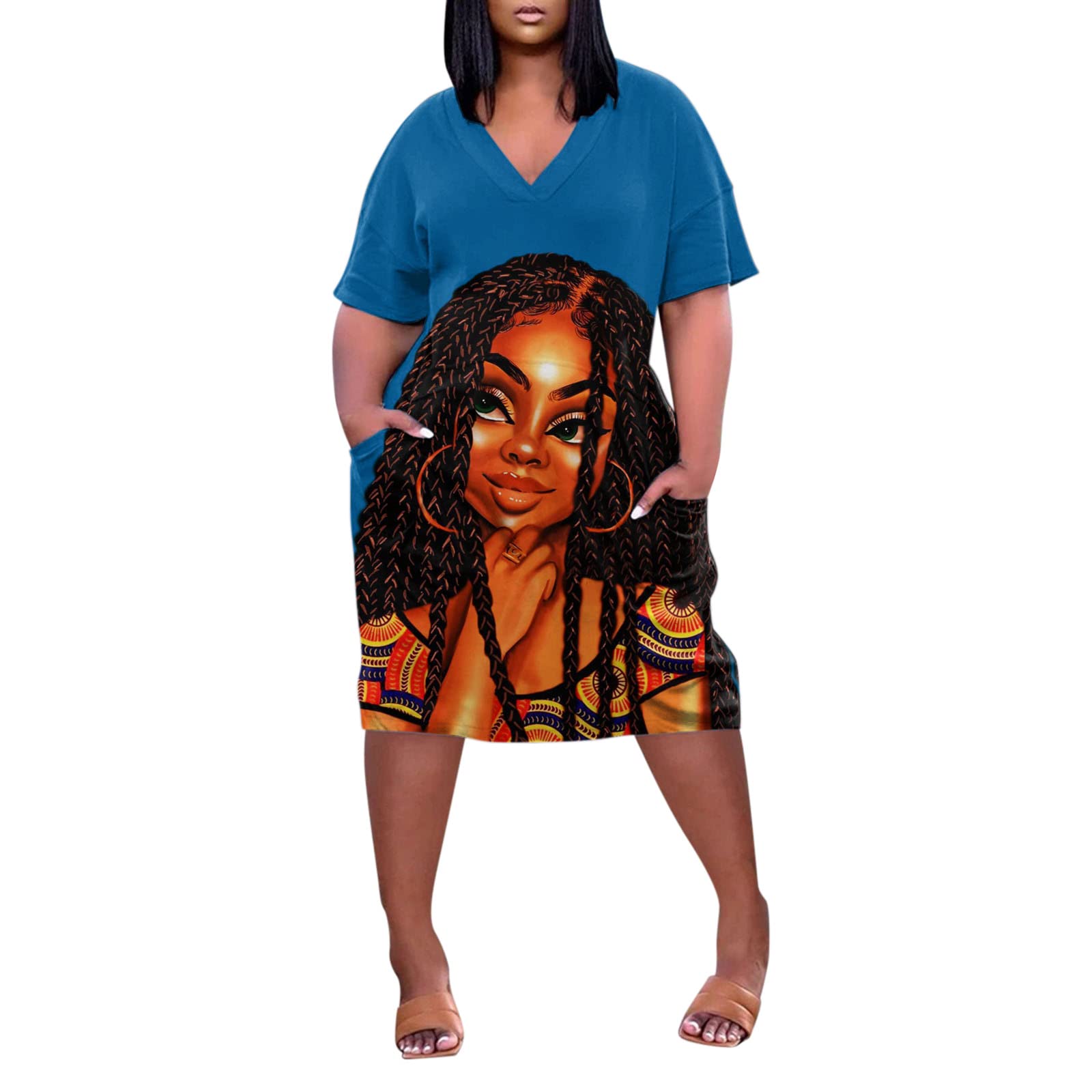 **Women's Plus Size Tie Dye Summer Dress - Short Sleeve Casual V-Neck Midi Dress with Pockets for Beach, Party & Everyday Wear**
