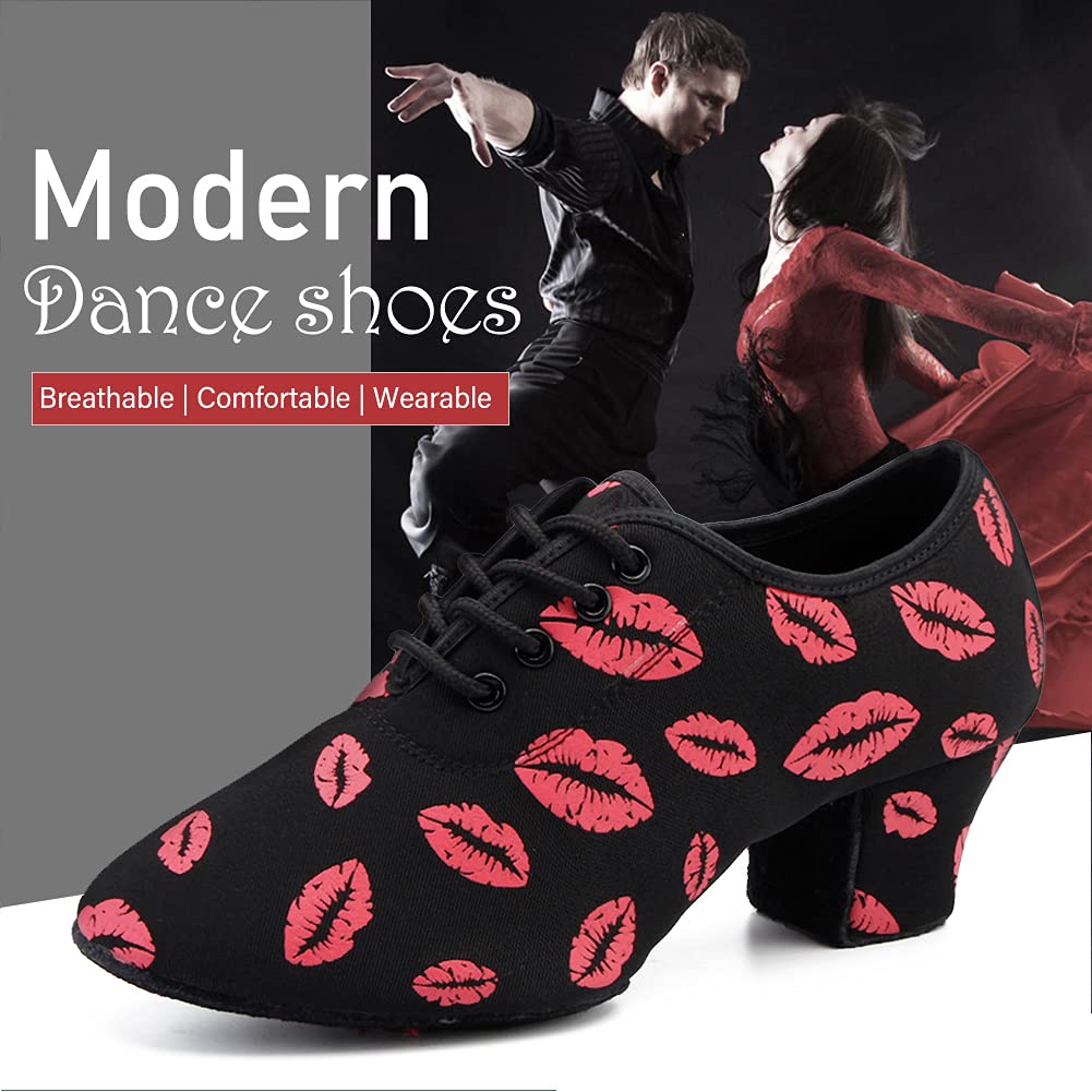 Professional Women's Ballroom Dance Shoes - Canvas Closed-Toe Salsa Shoes with Low Heel for Practice & Performance | Perfect for Latin, Swing & Social Dancing