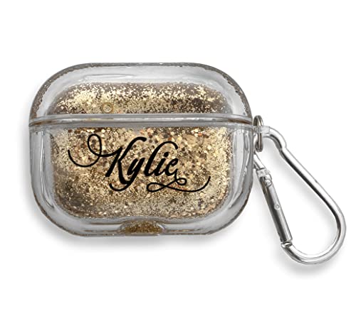 Custom Golden Glitter AirPods Pro Case with Keychain - Personalized Name Engraving for AirPods 1/2/Pro - Protective Christmas Gift for Music Lovers (Perfect for Travel, Gym & Daily Use)