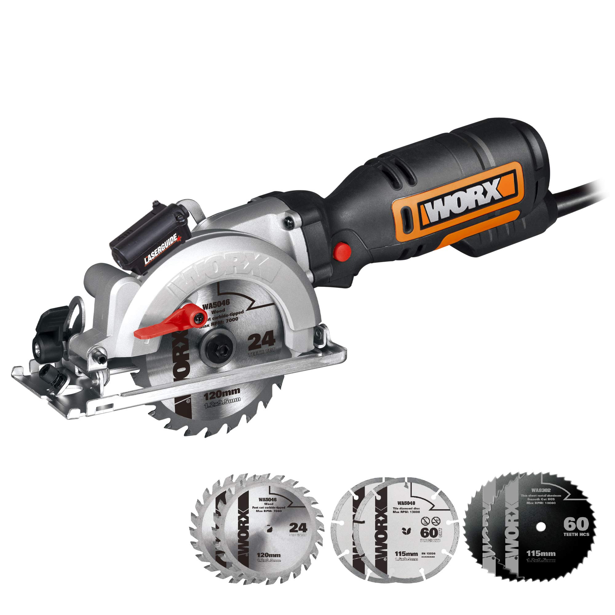 WORX WX427L 6A Compact Circular Saw with Laser Guide - for Wood, Plastic & Metal Cutting