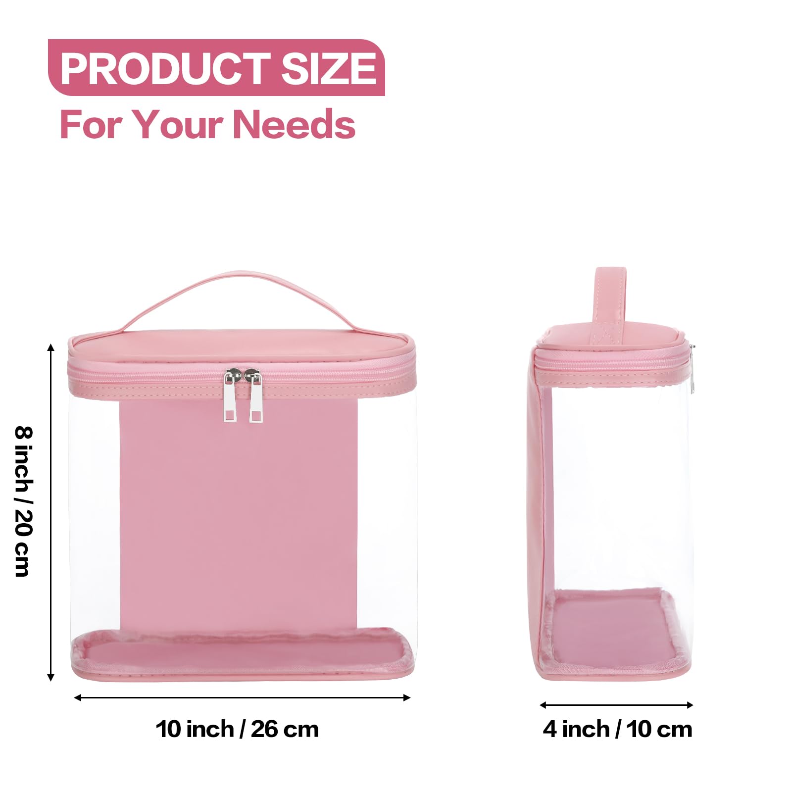 HAOGUAGUA Heavy Duty Leak Proof Clear Travel Toiletry Bag - Transparent Waterproof Cosmetic Makeup Organizer with Zipper & Handle (Large 1PC, Pink) - Perfect for Air Travel, Gym, Camping & Daily Essentials Storage