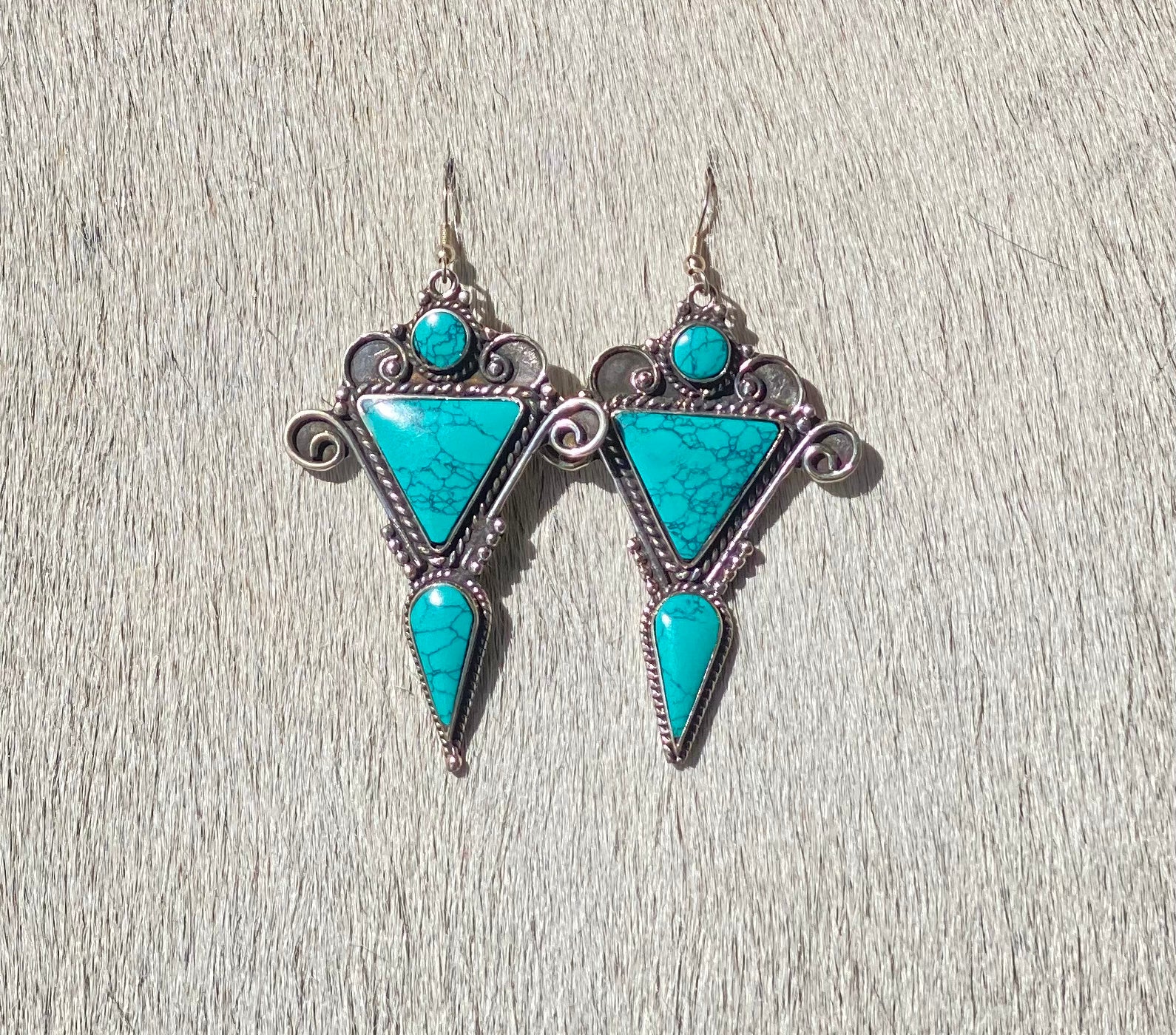 Turquoise Triangle Drop Earrings for Women - Handmade Boho Dangle Jewelry for Casual & Party Wear