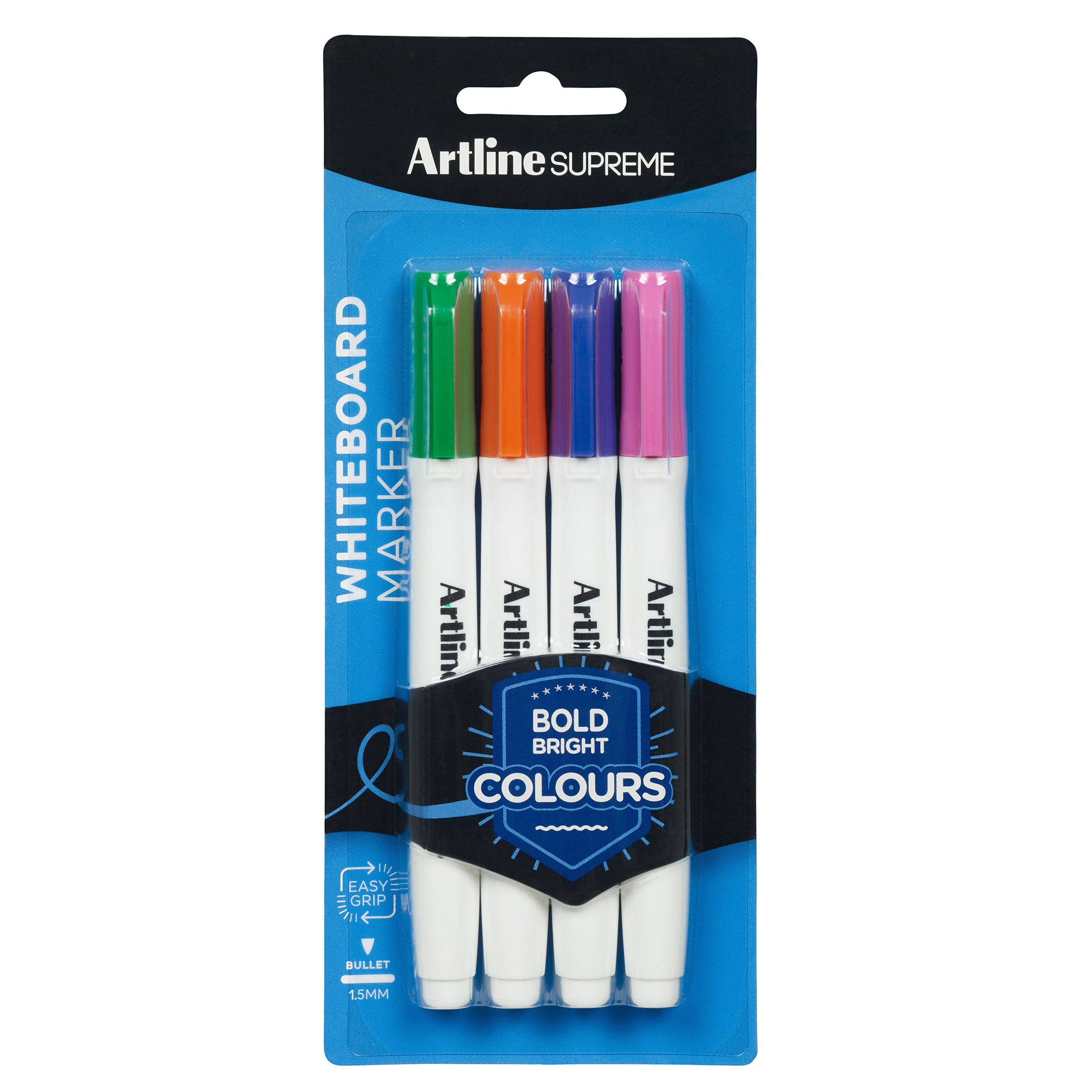 Artline Supreme Whiteboard Marker Set - 1.5mm Bullet Tip, 4 Vibrant Colors (Black, Blue, Red, Green) - Ideal for Office Meetings, Classroom Teaching & Home Organization