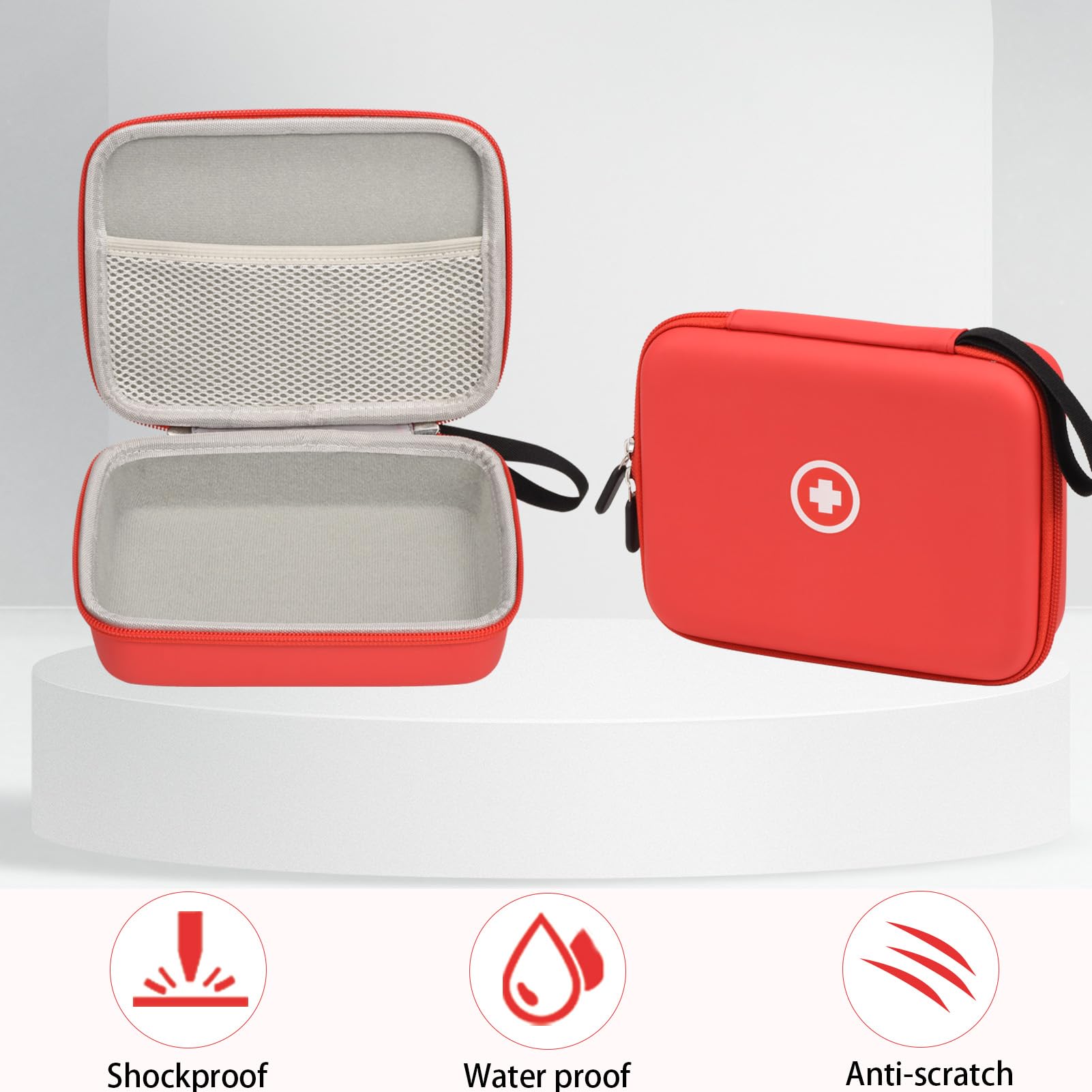 Portable Asthma Inhaler Travel Case for Kids & Adults - Durable Hard Shell with Mesh Pocket for Medicine & Accessories - Ideal for Travel, School & Daily Use (Red, Case Only)