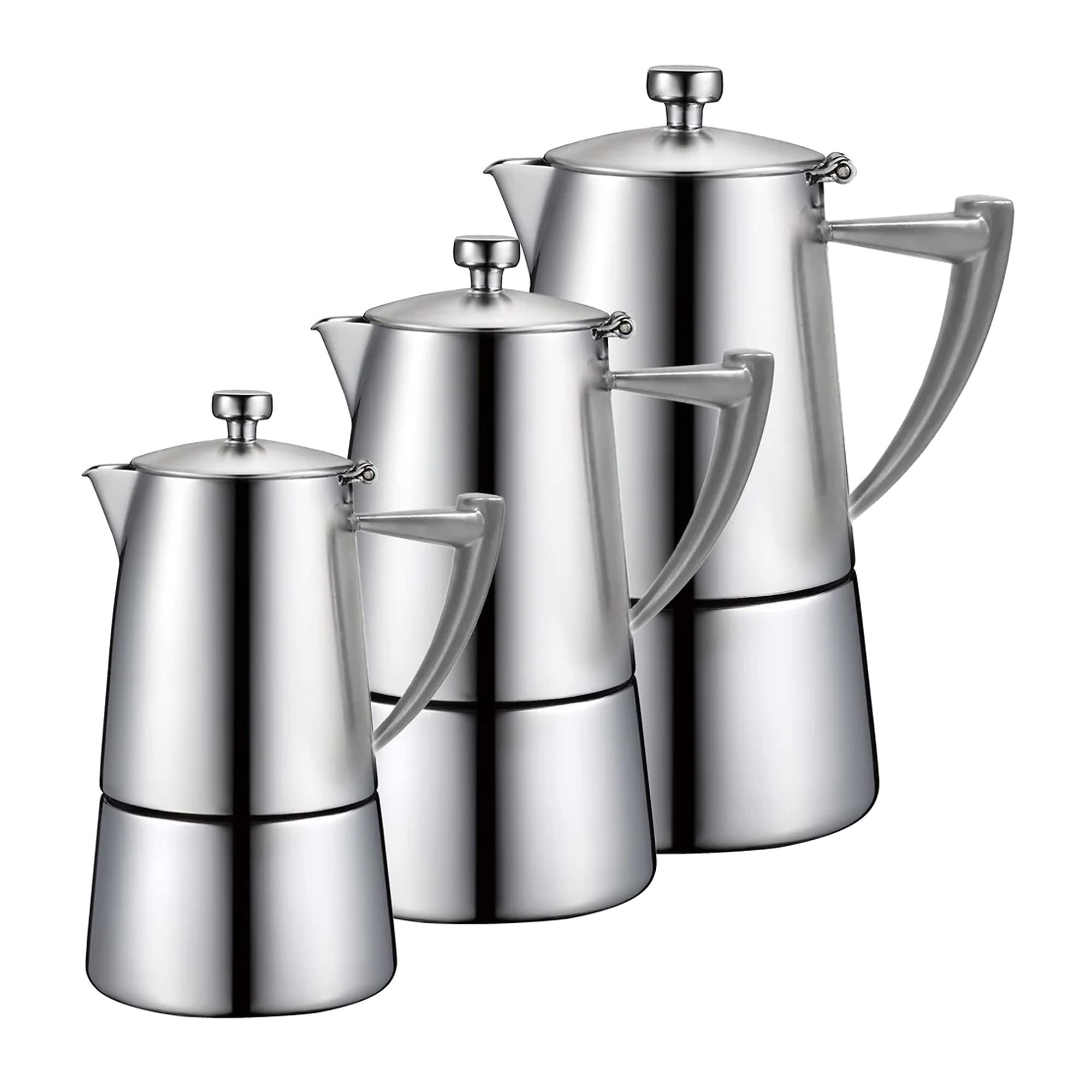 CUISINOX Roma Satin Stainless Steel Moka Pot Stovetop Espresso Maker - 6 Cup Italian Coffee Maker for Home & Office - Perfect for Espresso, Latte & Cappuccino Lovers