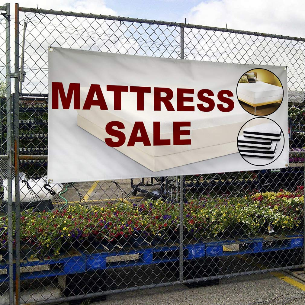 Durable 16x40 Inches White Vinyl Banner with 4 Grommets - Weatherproof Mattress Sale & Business Sign for Outdoor, Industrial & Yard Use