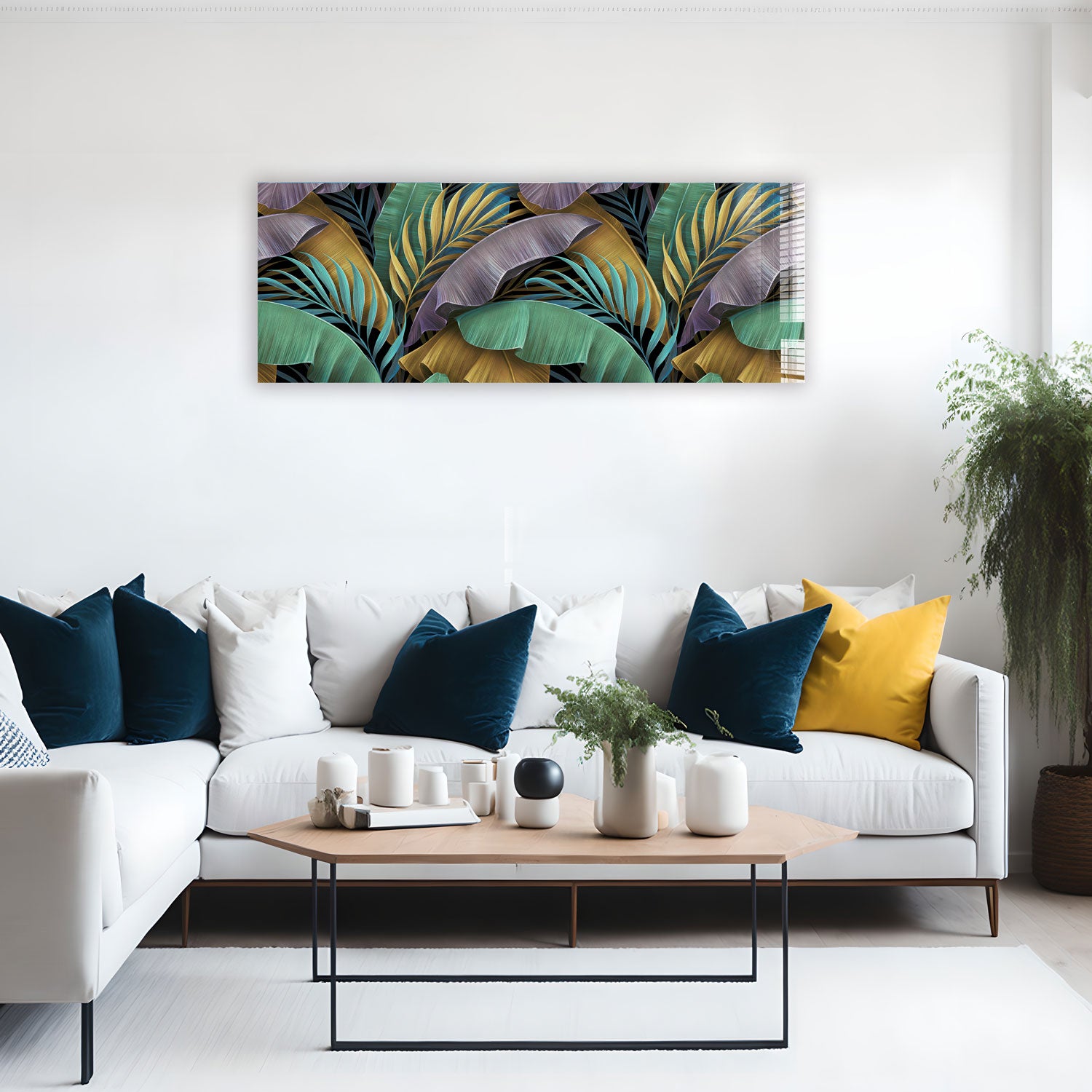 Vibrant Tropical Leaves Panoramic Wall Art - Stunning Home Decor for Living Room, Bedroom & Office