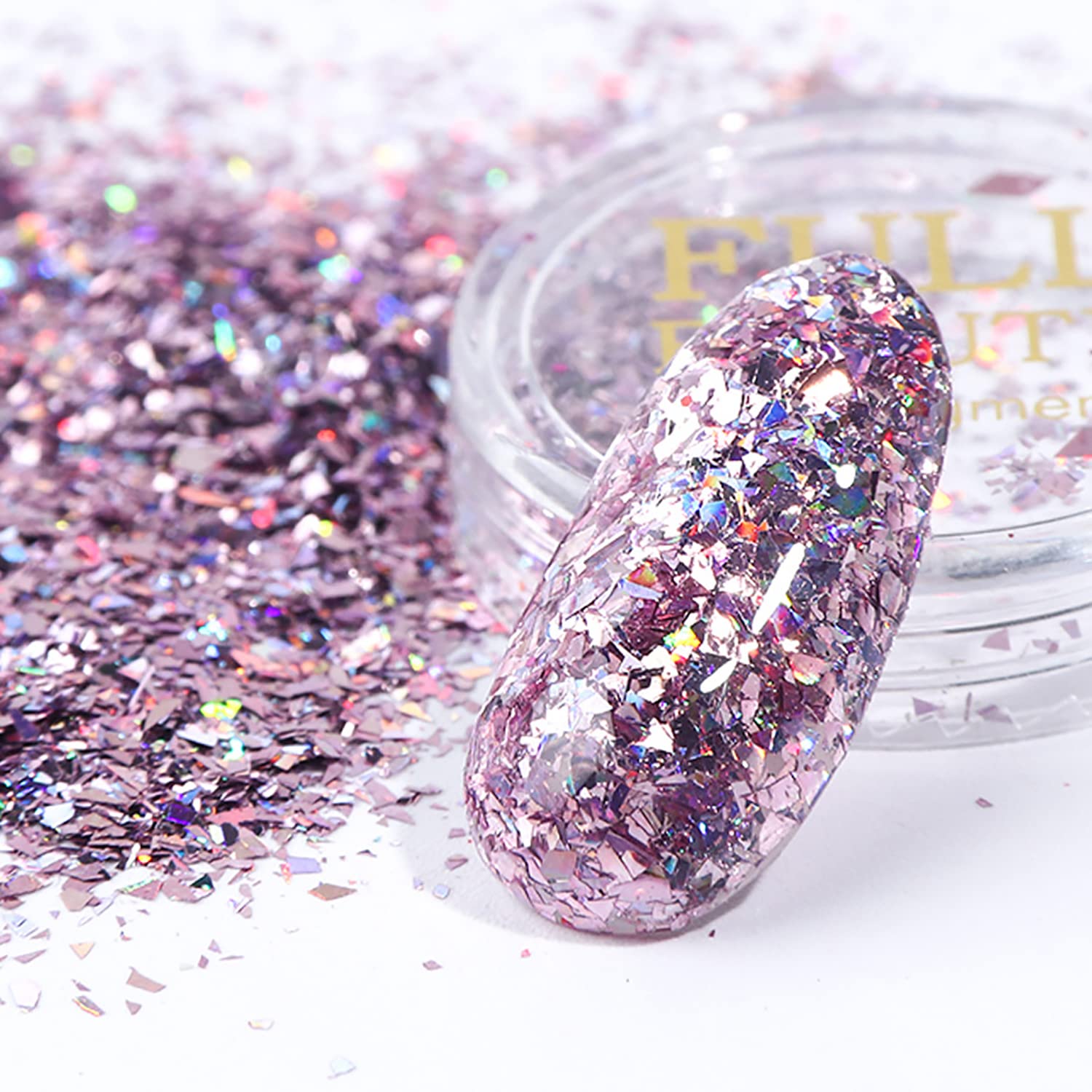 GOGOONLY 8-Piece Holographic Nail Glitter Set - Metallic Shining Flakes & Sequins for Nail Art Decoration (Magenta) | Professional Salon & DIY Manicure at Home