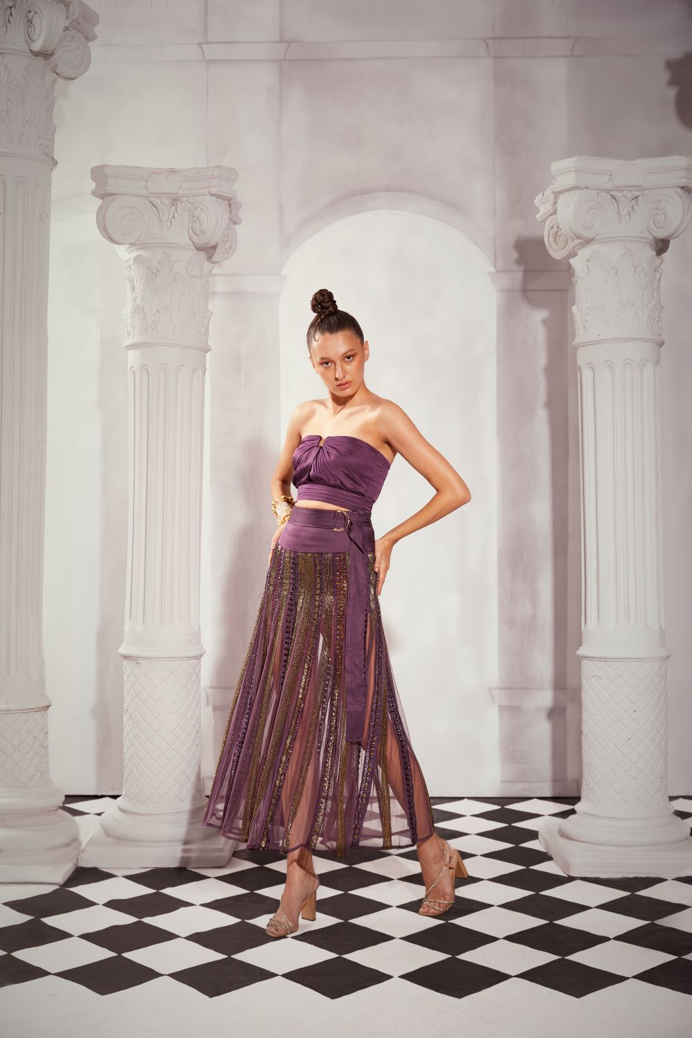Stylish Aubergine Pleated Crop Top for Women - Trendy Summer Fashion, Casual & Party Wear