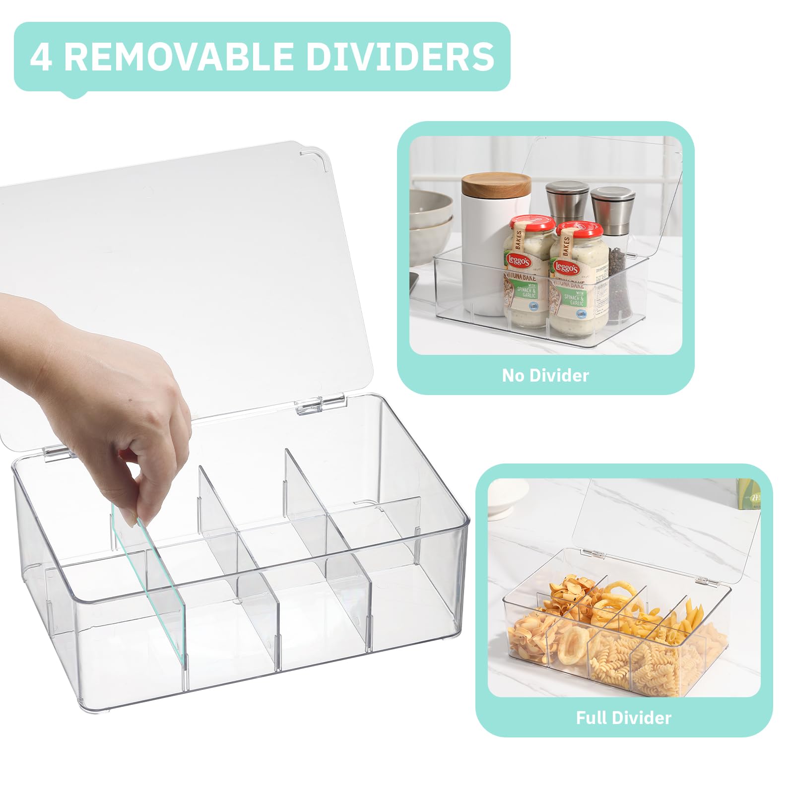 Novelinks Clear Plastic Tea Bag Organizer - Stackable Storage Container with Lid for Kitchen Cabinet, Pantry & Countertop - Holds Coffee Pods, Condiments & More (1 Pack) - Perfect for Home, Office & Restaurant Organization
