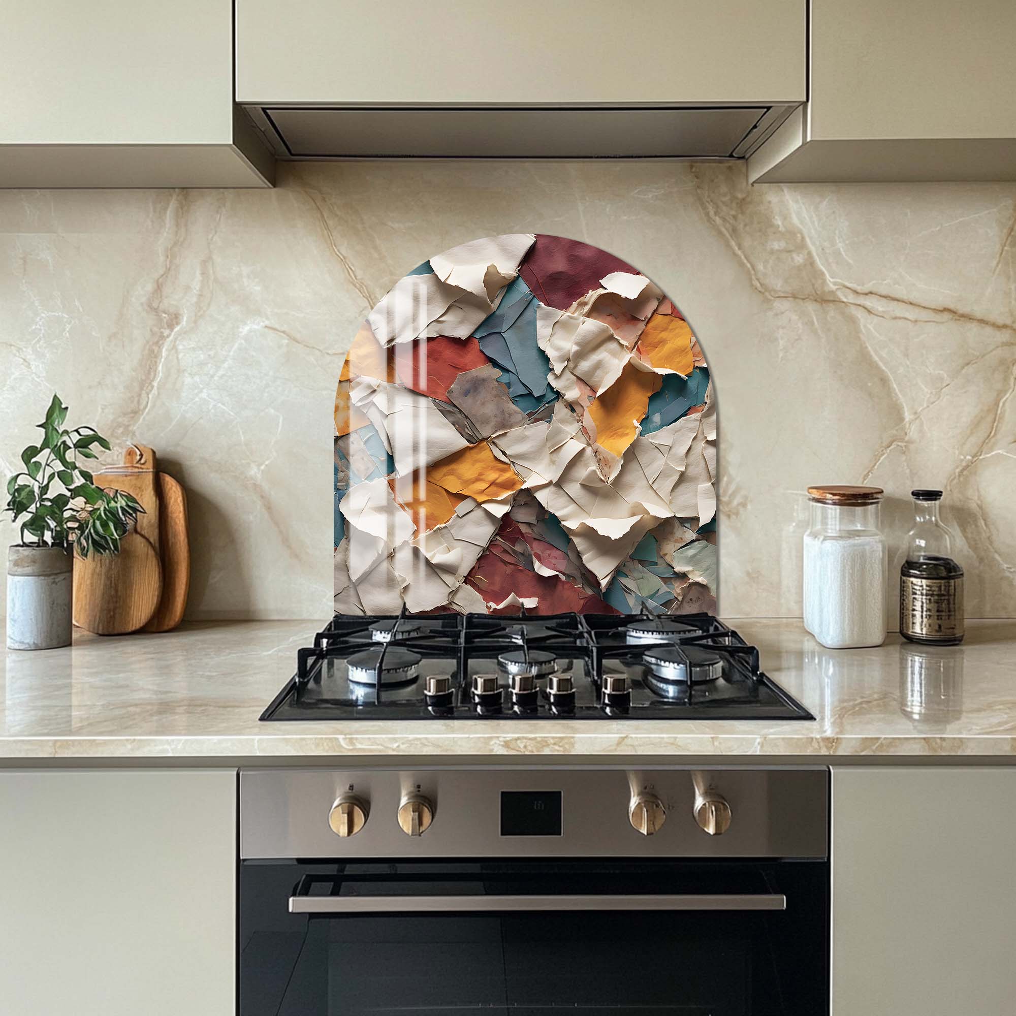 Rustic Collage Glass Splashback - Elegant Kitchen Backsplash for Modern & Farmhouse Style Homes - Perfect for Stovetops, Countertops & DIY Home Decor