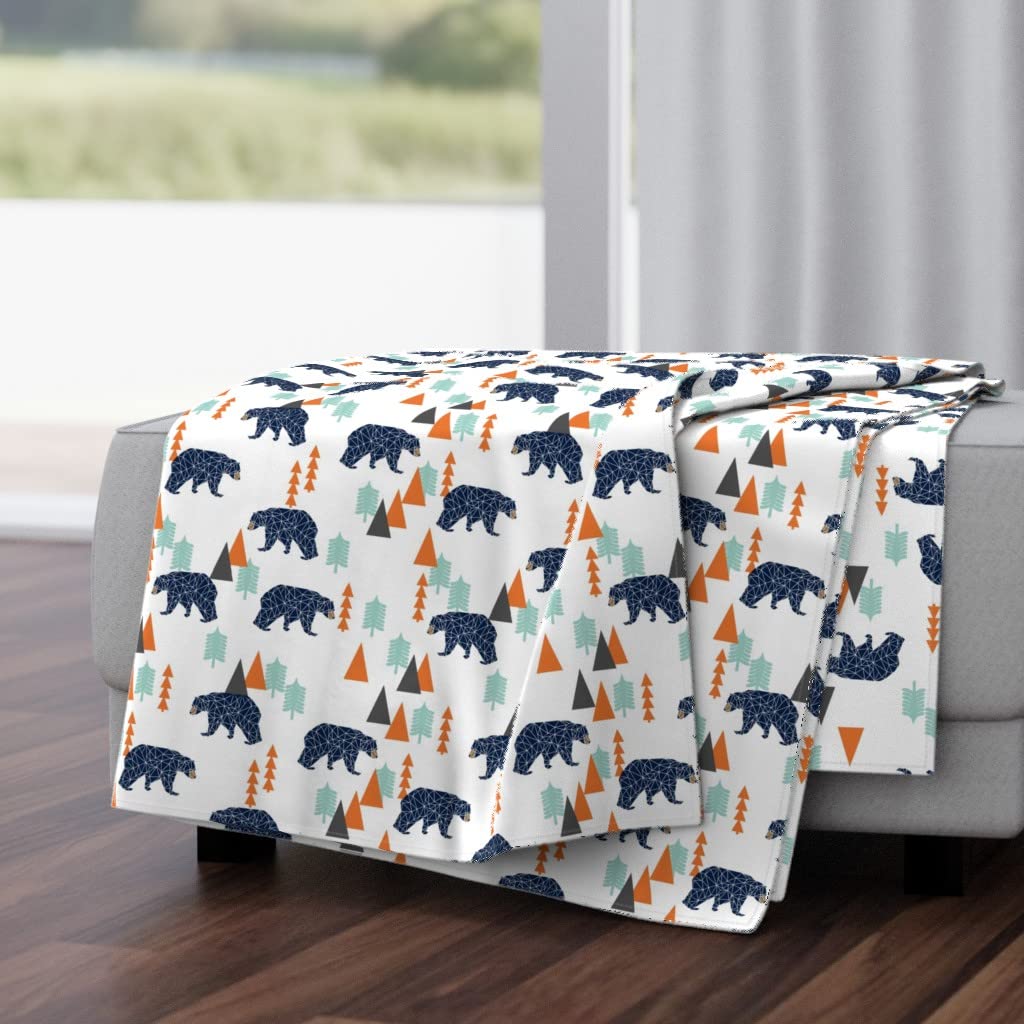Soft Plush Minky Throw Blanket 50x70 Inches - Forest Bear Nursery Baby Blanket in Orange Mint Navy Blue Geometric Mountain Tree Print | Cozy Gift for Boys, Kids Room Decor & Cuddle Blanket for Nap Time