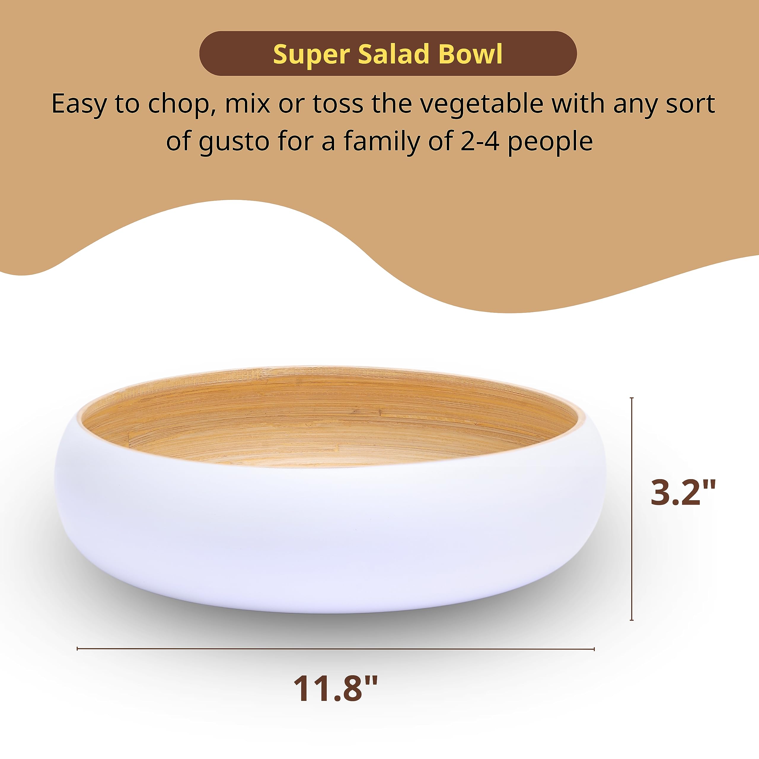 CLAYNIX White Bamboo Fruit Bowl - Large Decorative Serving Bowl for Kitchen Counter, Dining Table & Fruit Display | Perfect for Entertaining, Snacks & Home Decor