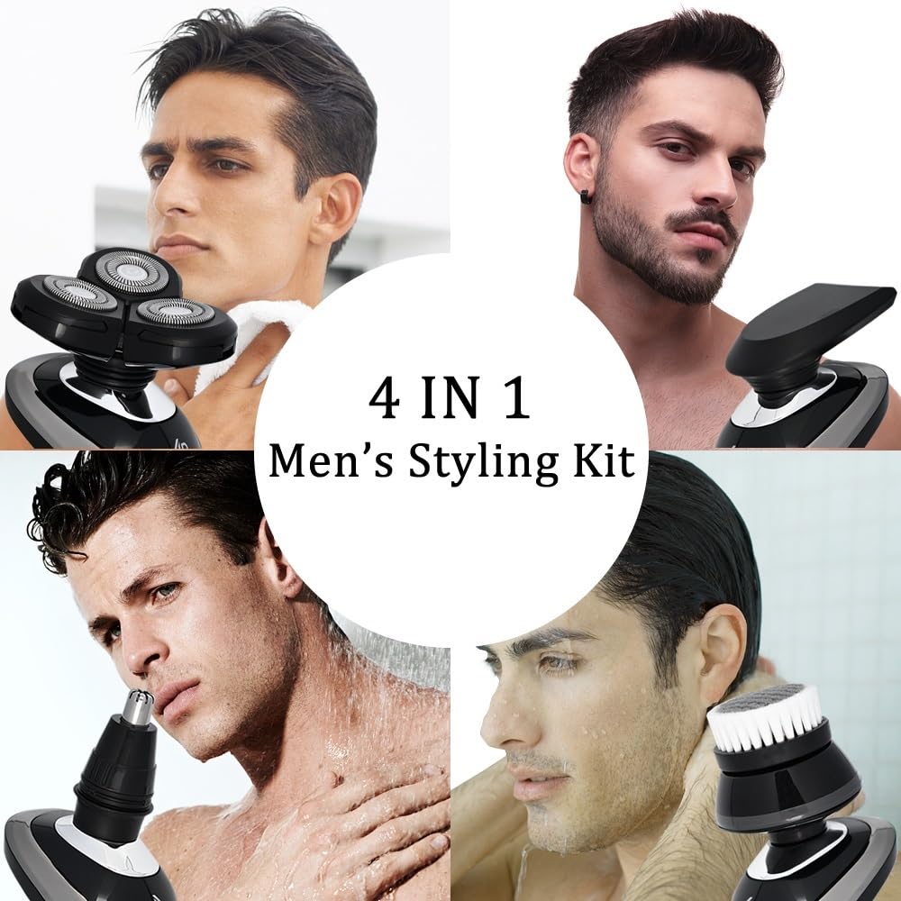 Professional Electric Head Shaver for Bald Men - 4-in-1 Hair Clipper & Beard Trimmer Kit | Waterproof Cordless Men's Grooming Set for Smooth Shaving & Hair Cutting | Perfect for Home, Travel & Daily Grooming Routine