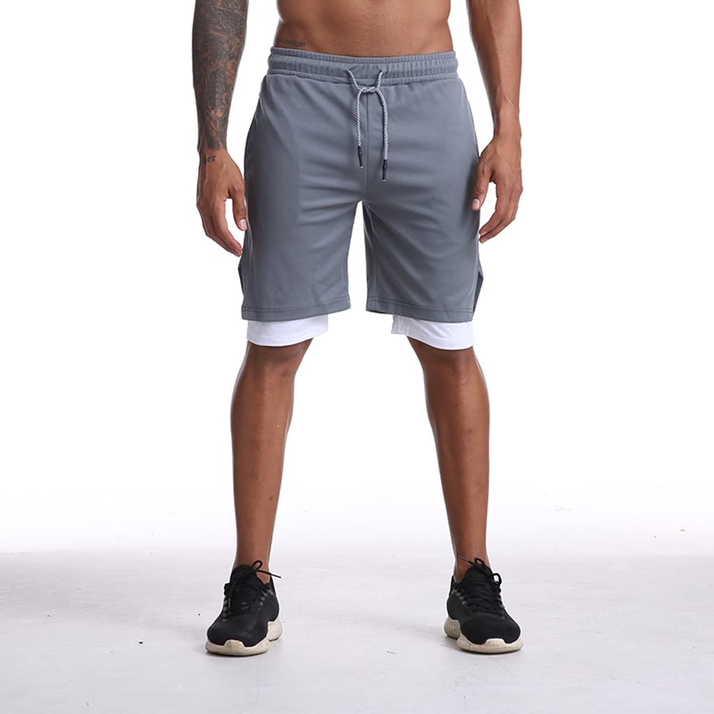Men's 2-in-1 Running Shorts with Liner - Quick Dry Gym Shorts for Jogging, Fitness Training & Beach Sports - Breathable Summer Workout Short Pants (Color: Dark Blue, Size: Large) - Perfect for Running, Gym Sessions & Outdoor Activities