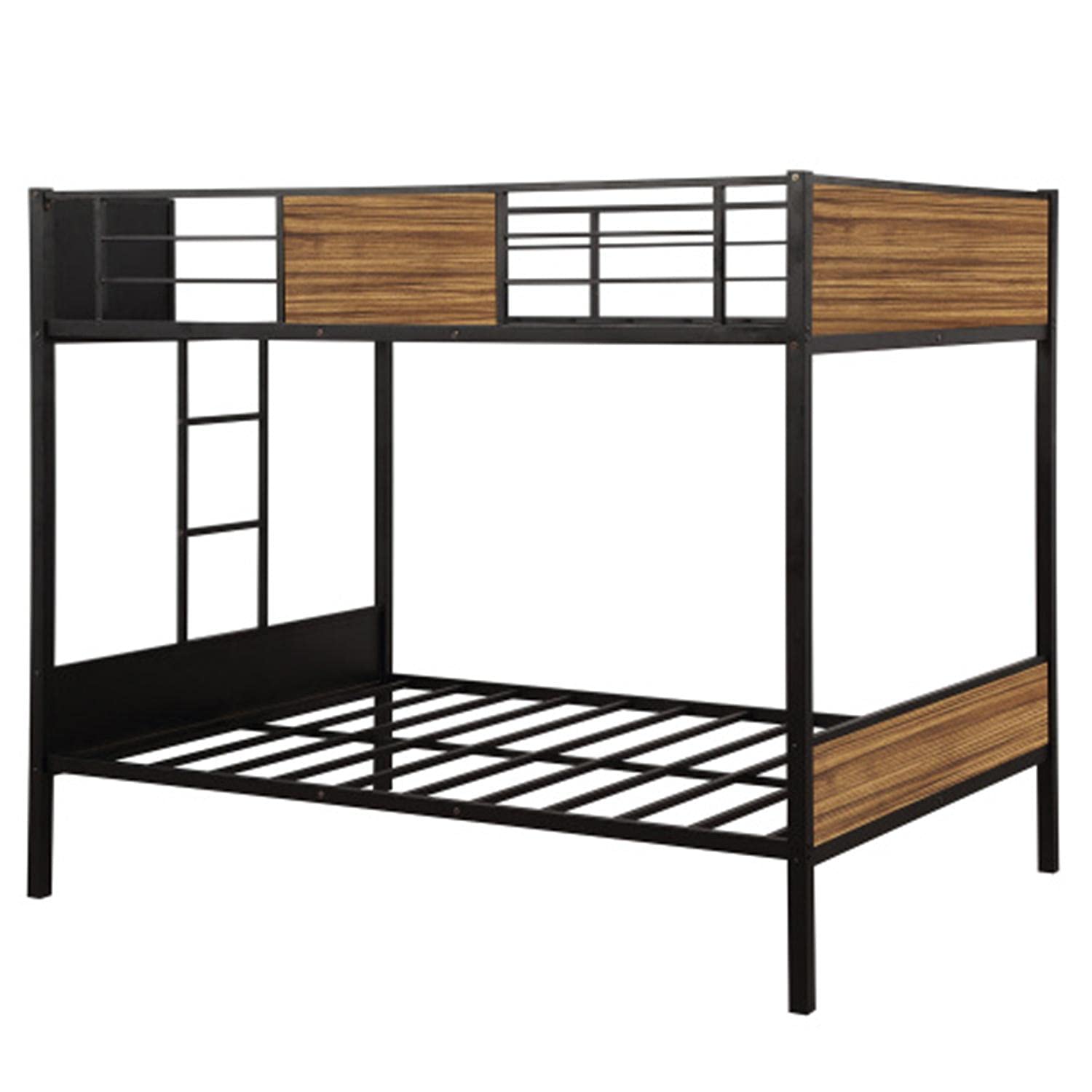 Full-Over-Full Bunk Bed Frame with Ladder - Modern Steel Bunk Bed with Safety Rail for Kids, Teens & Adults - Space-Saving Bedroom Solution for Small Rooms, Dorms & Guest Rooms (Brown)