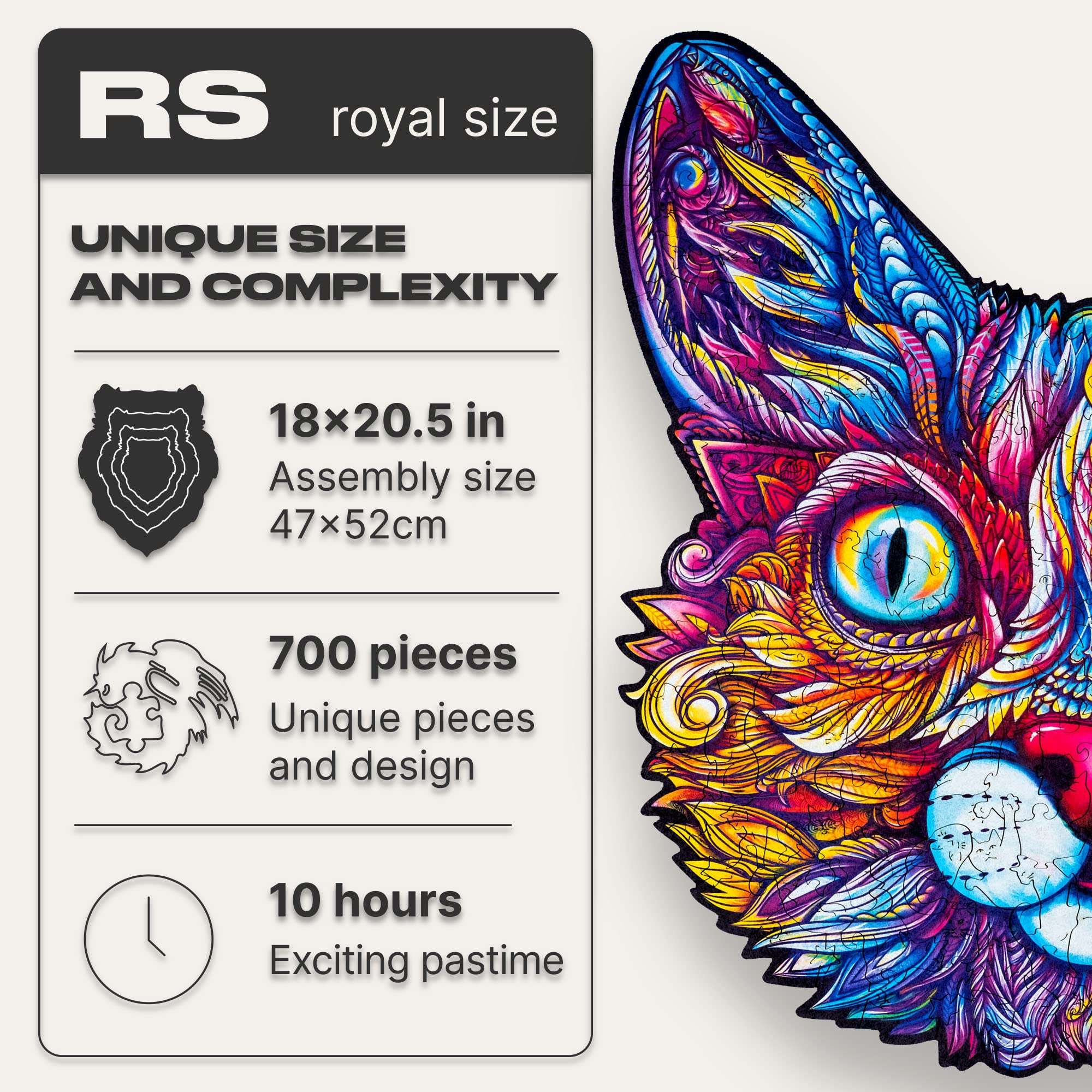 UNIDRAGON Original Wooden Jigsaw Puzzle - 700 Piece Cat Puzzle with Unique Shape, 20.8