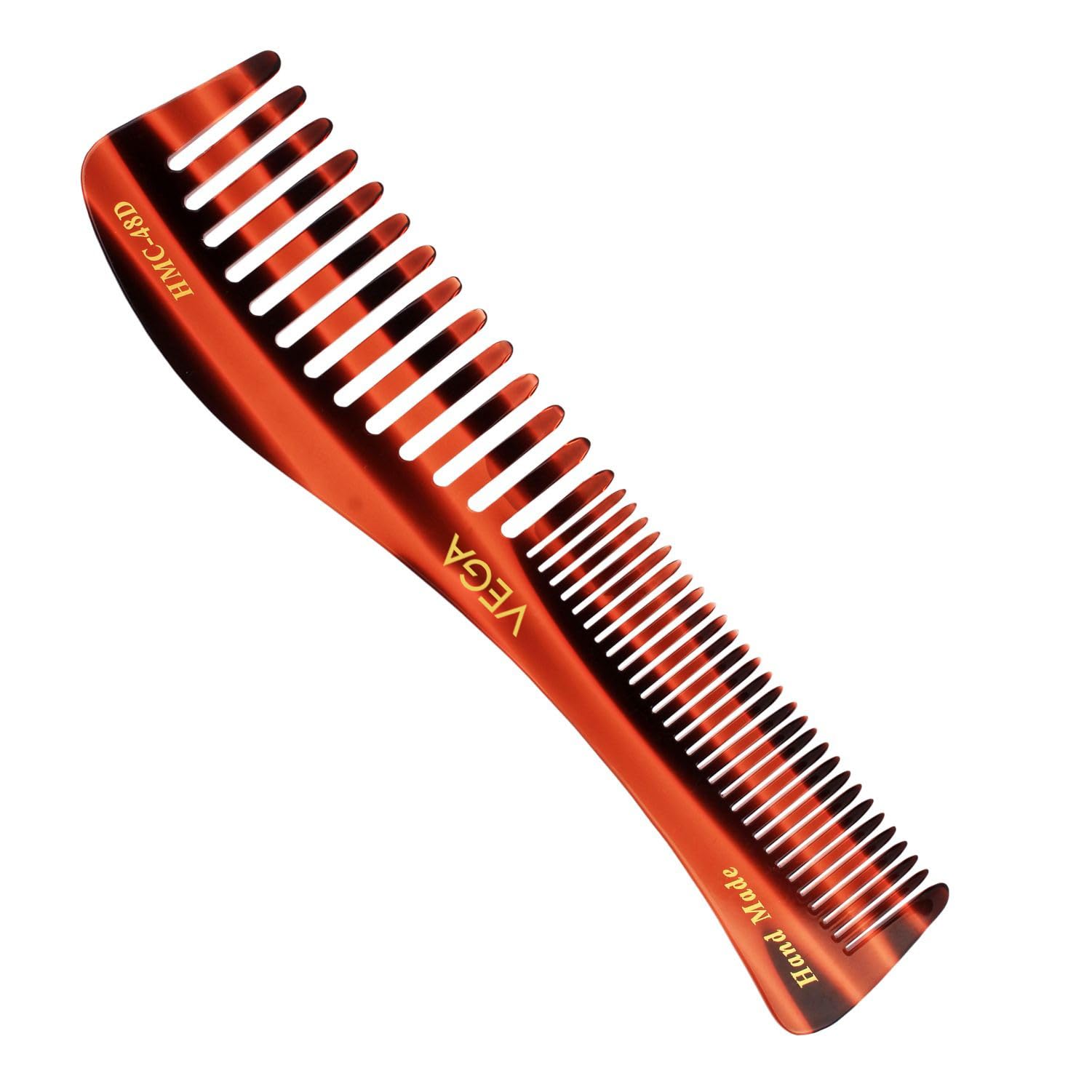 Vega Tortoise Shell Wide Tooth Shampoo Comb for Men & Women - Handmade Detangling Hair Brush for Wet/Dry Hair - India's No.1 Hair Comb Brand (HMC-48D) - Perfect for Shower, Salon & Home Hair Care